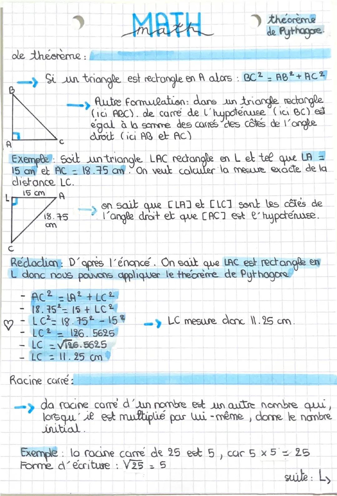 Le théorème de pythagore 