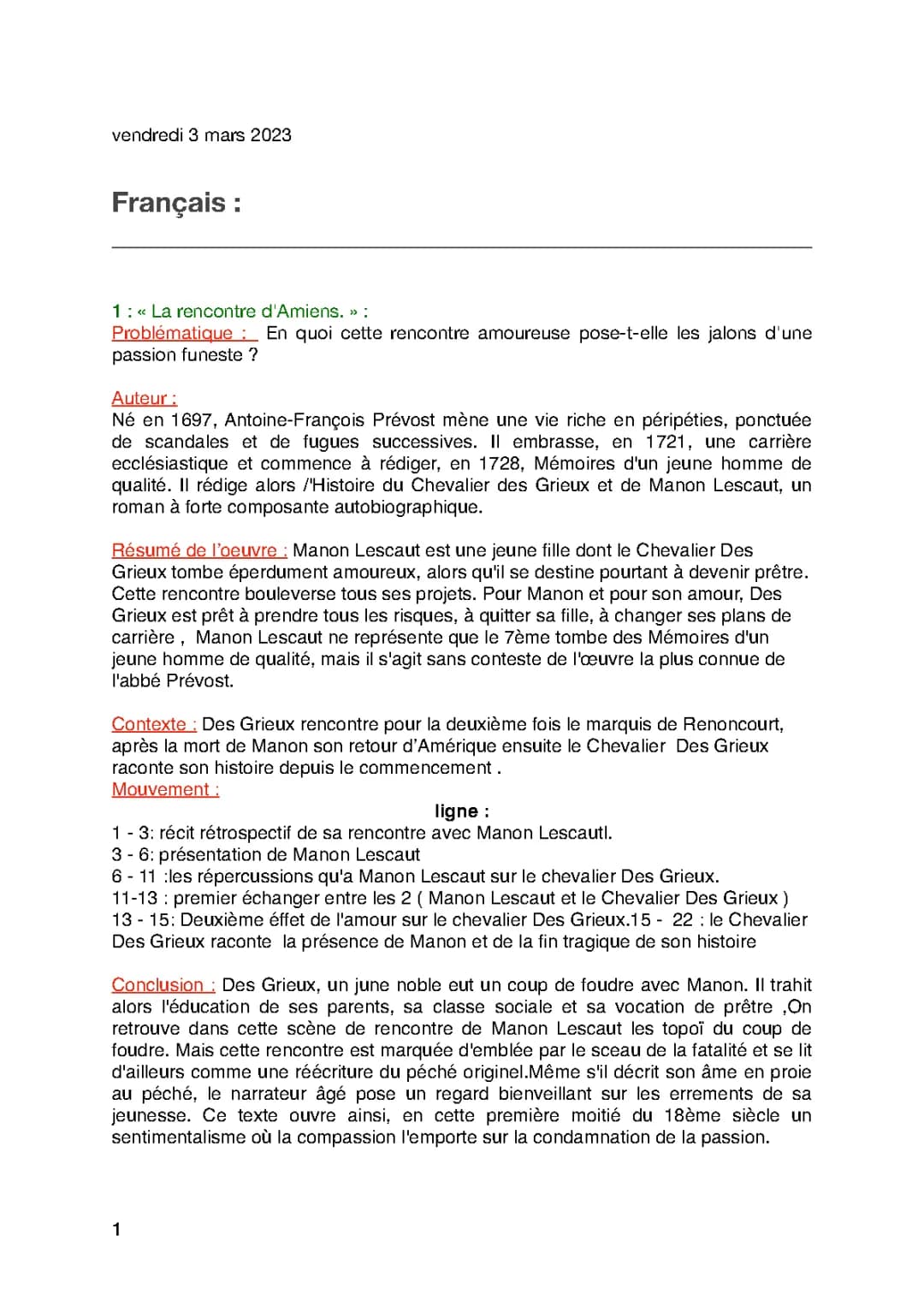 Analyse Linéaire de Manon Lescaut pour le Bac de Français 2024
