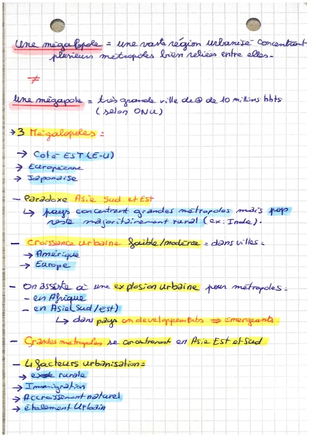 GEO
-Depuis 2007, la moitié psp mondiale habite en ville
population devenue urbaine
1
→ % en 7.
urbanisation généralisée echelle mondiale.
u
