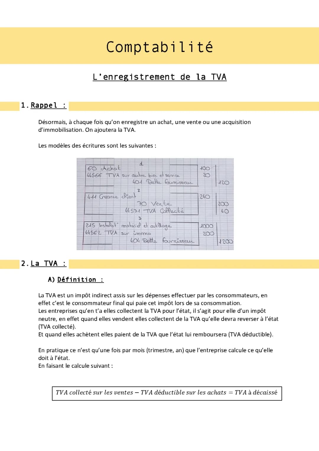 Cours PDF sur la TVA, Comptabilisation et Écritures Comptables
