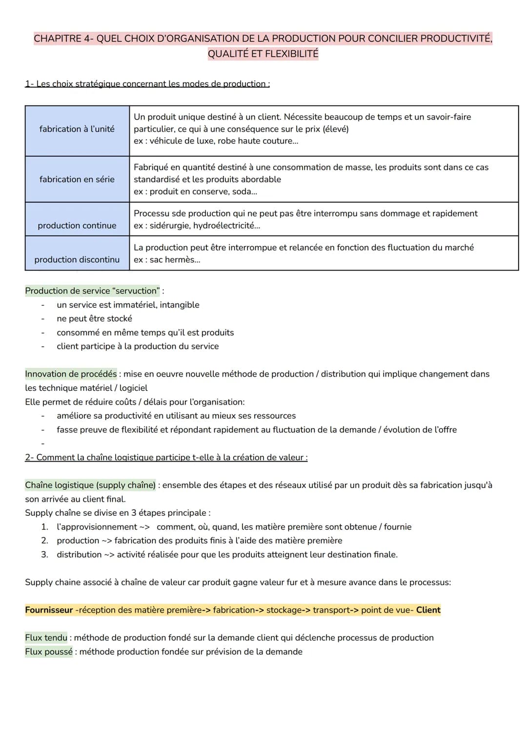CHAPITRE 4- QUEL CHOIX D'ORGANISATION DE LA PRODUCTION POUR CONCILIER PRODUCTIVITÉ,
QUALITÉ ET FLEXIBILITÉ
1- Les choix stratégique concerna