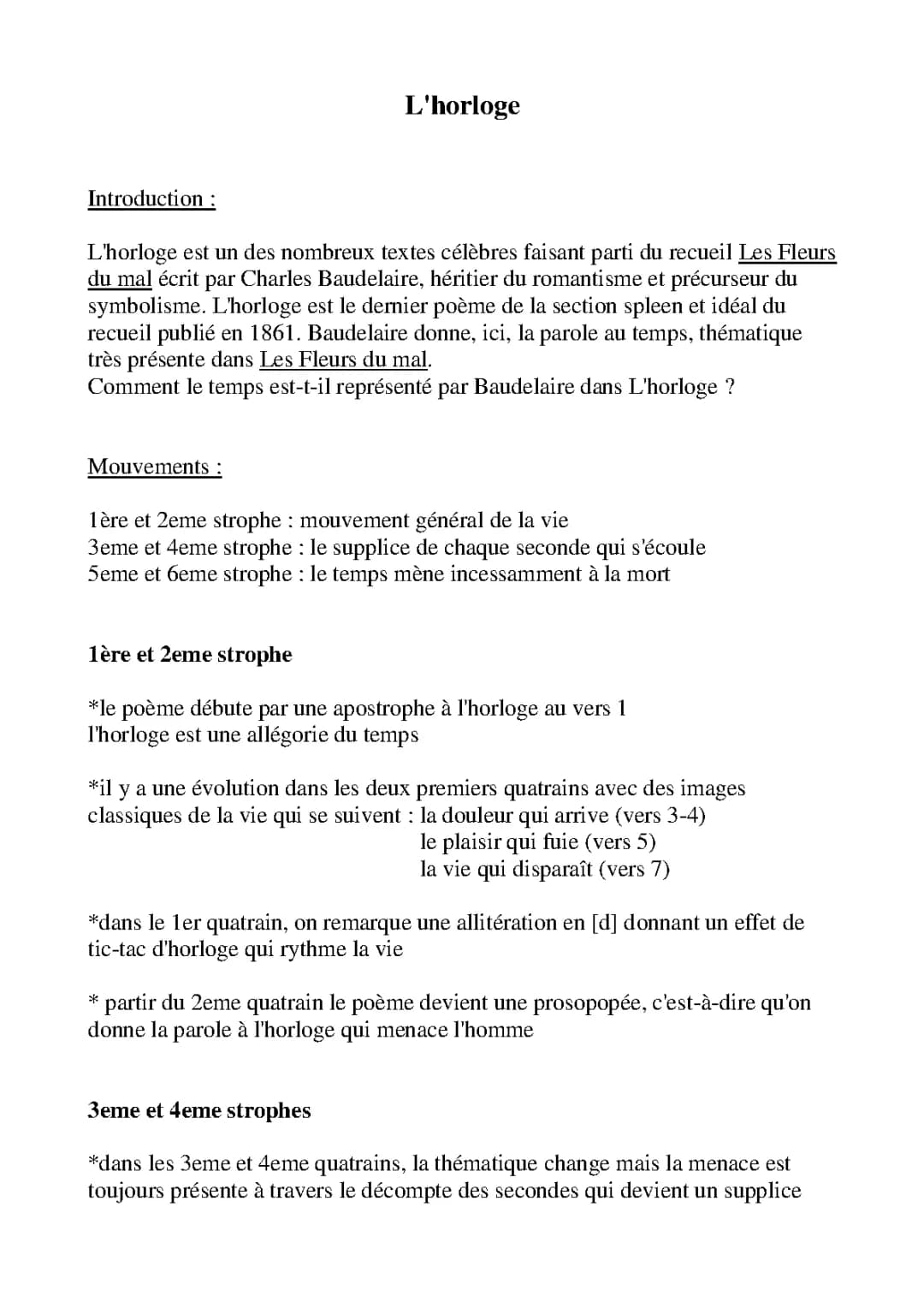 L'horloge de Baudelaire - Analyse et Texte PDF