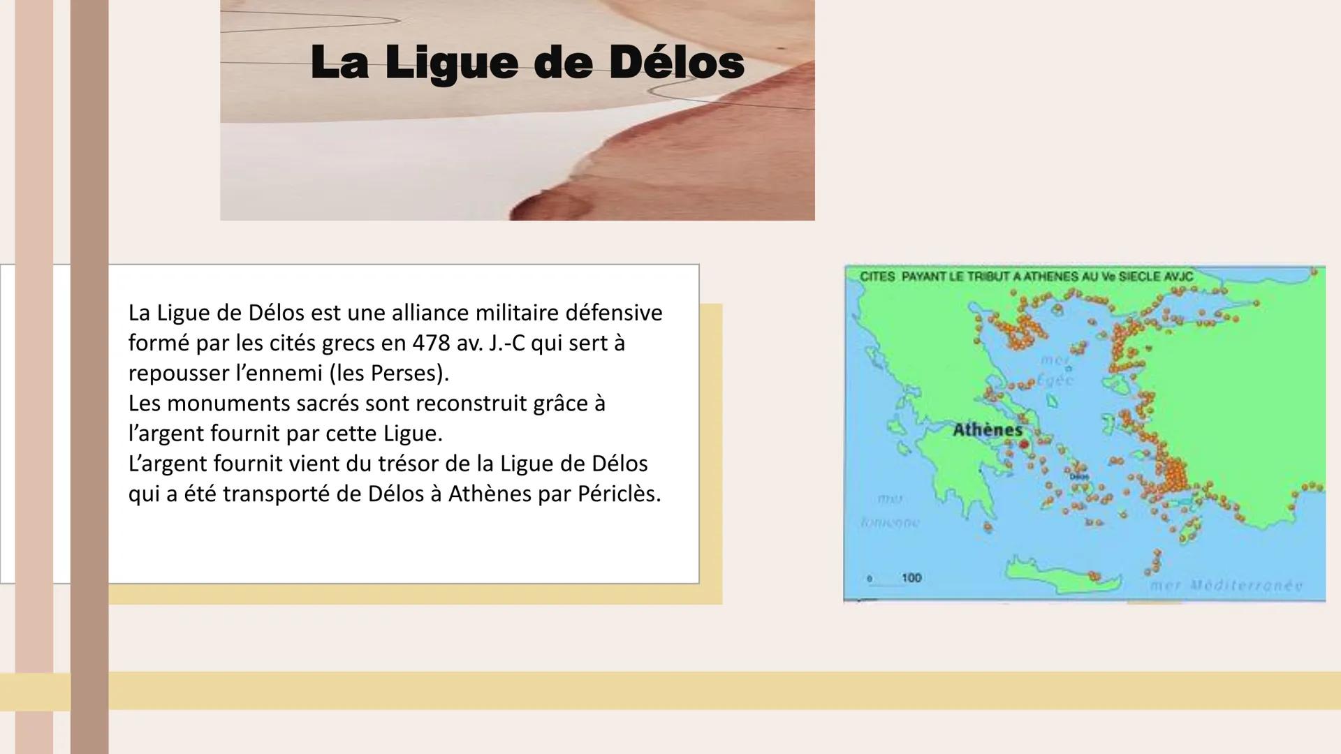 Périclès et le trésor de
la Ligue de Délos
■ Qu'est-ce que ce document et de
quoi parle-t-il
Thème 1: monuments sacrés
Thème 2 : La Ligue de