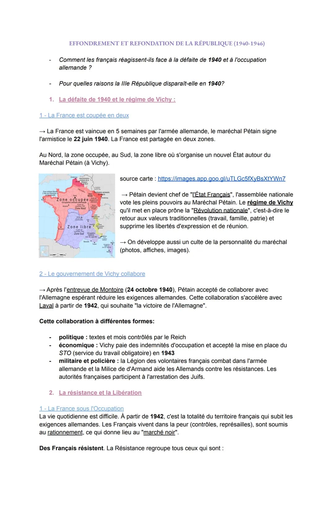 EFFONDREMENT ET REFONDATION DE LA RÉPUBLIQUE (1940-1946)
Comment les français réagissent-ils face à la défaite de 1940 et à l'occupation
all
