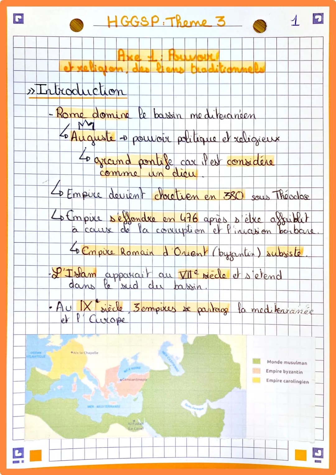 HGGSP: Theme 3
Ake 1. Fouvon
et religion, des liens traditionnels.
» Introduction
OOTAN
- Rome domine le bassin mediteranéen
To Auguste + po