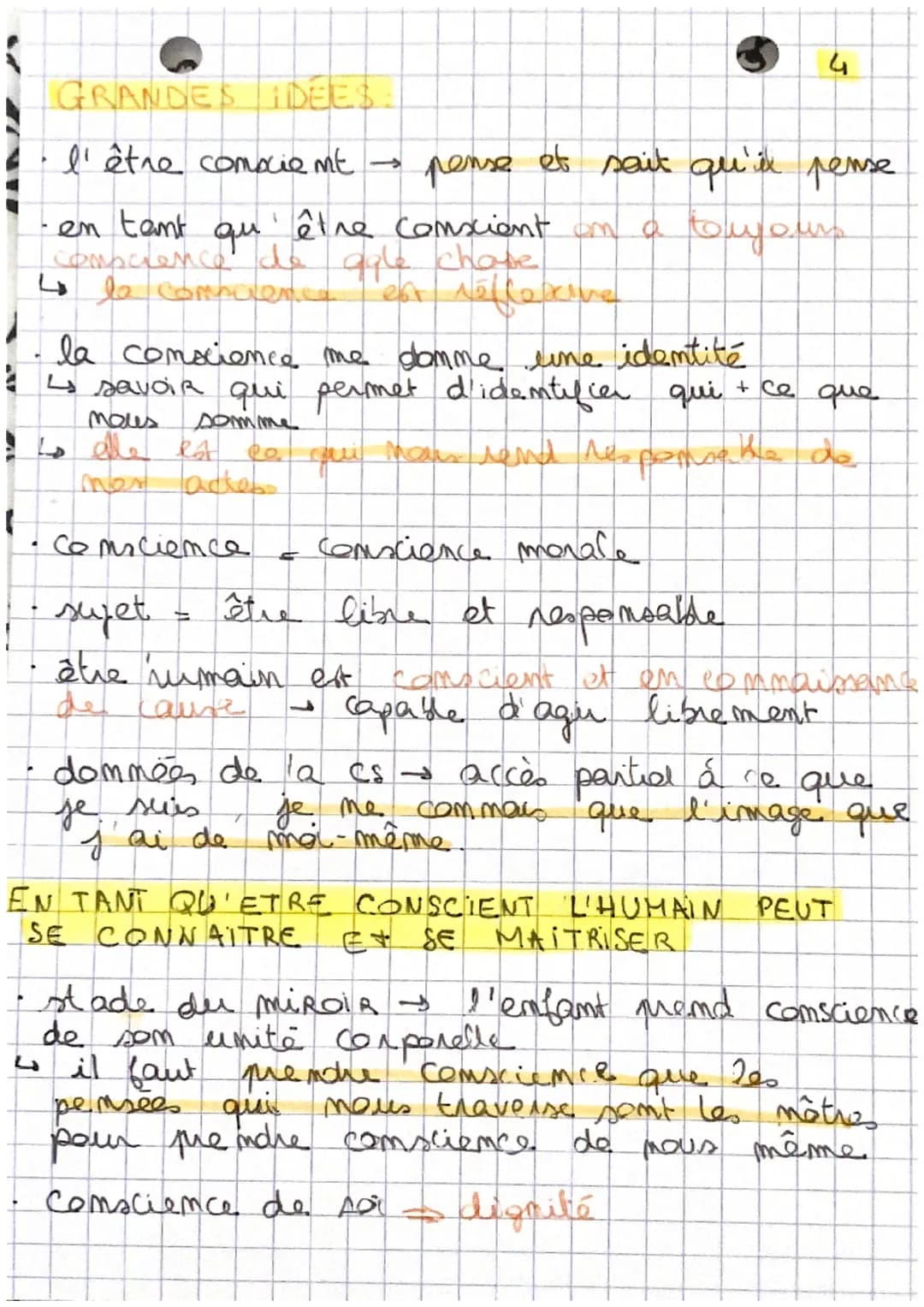CHAPITRE 2
DEFINITIONS:
conscience = - commaissance qu'a l'Homme de
ses actes
Commaissance que nous
nous même
être conscient = être qui pers