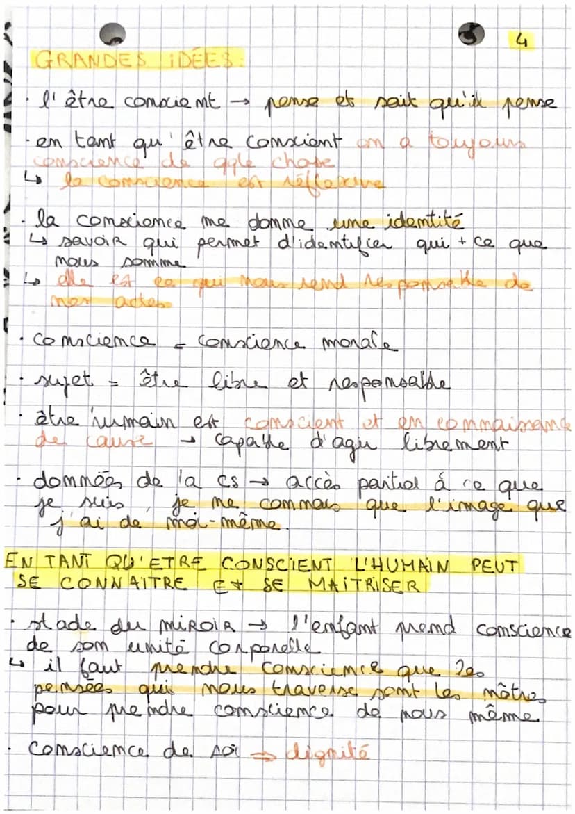 CHAPITRE 2
DEFINITIONS:
conscience = - commaissance qu'a l'Homme de
ses actes
Commaissance que nous
nous même
être conscient = être qui pers