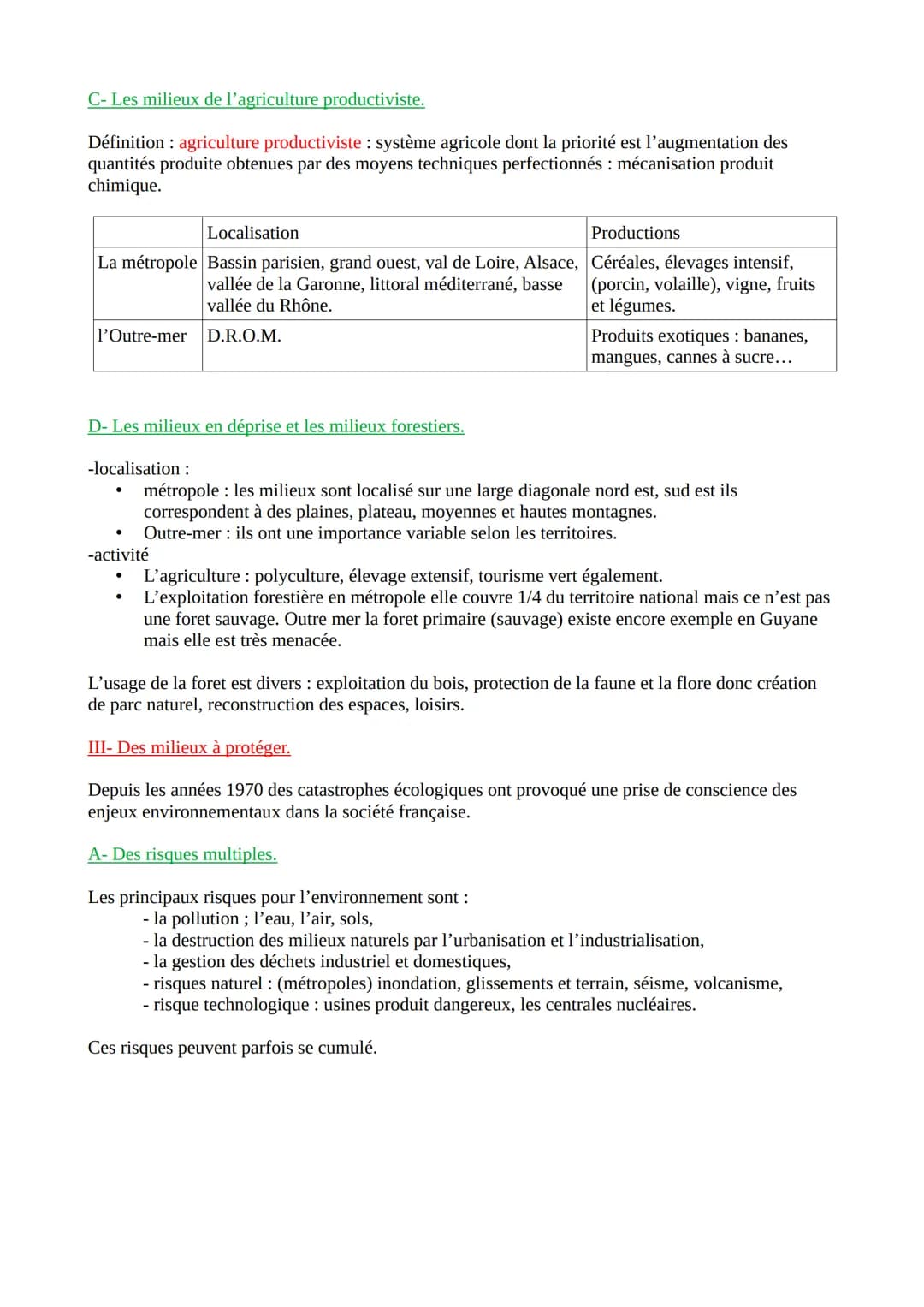 La France : des milieux métropolitains et ultramarins entre valorisation et protection - Fiche de révision PDF