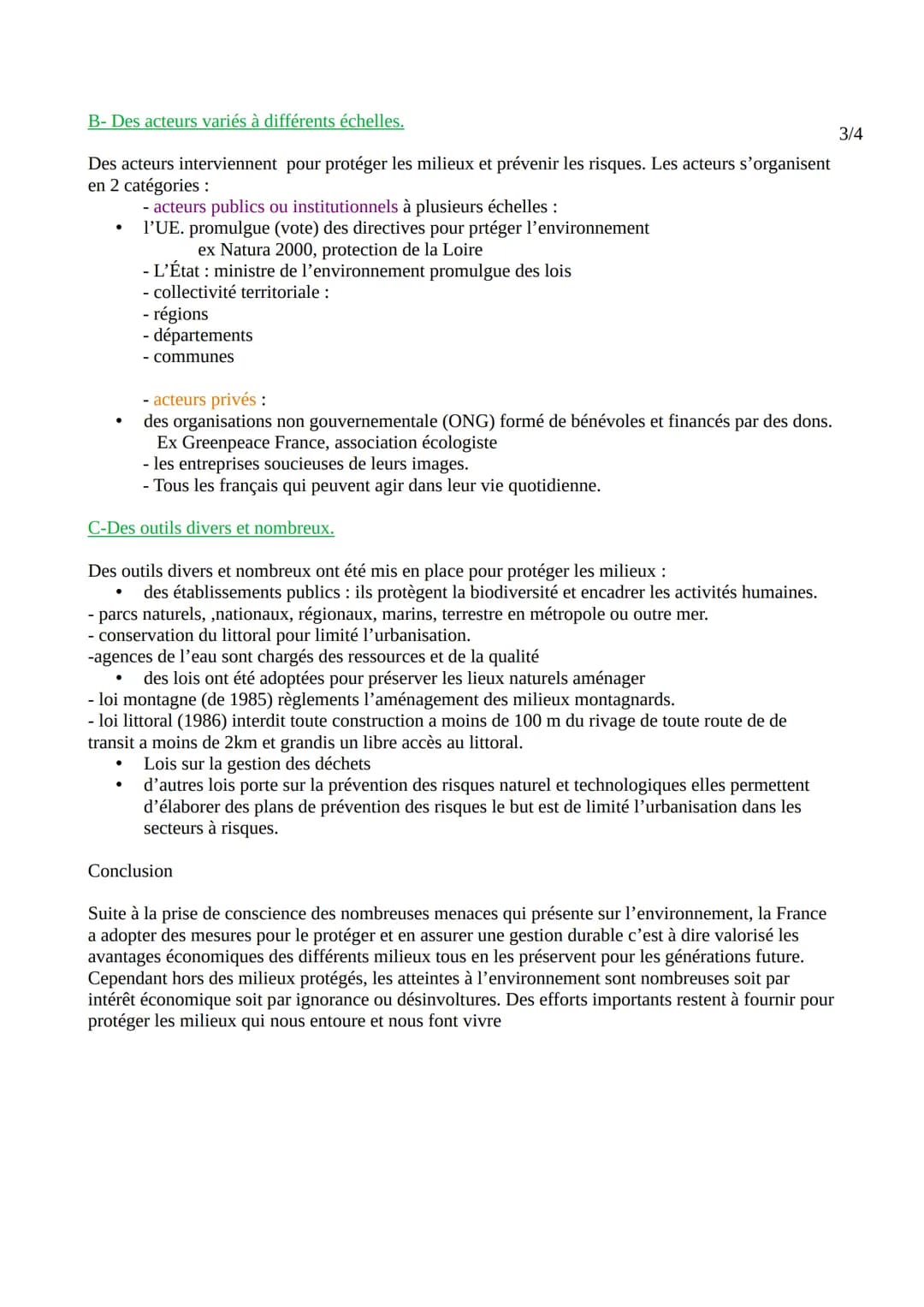 La France : des milieux métropolitains et ultramarins entre valorisation et protection - Fiche de révision PDF