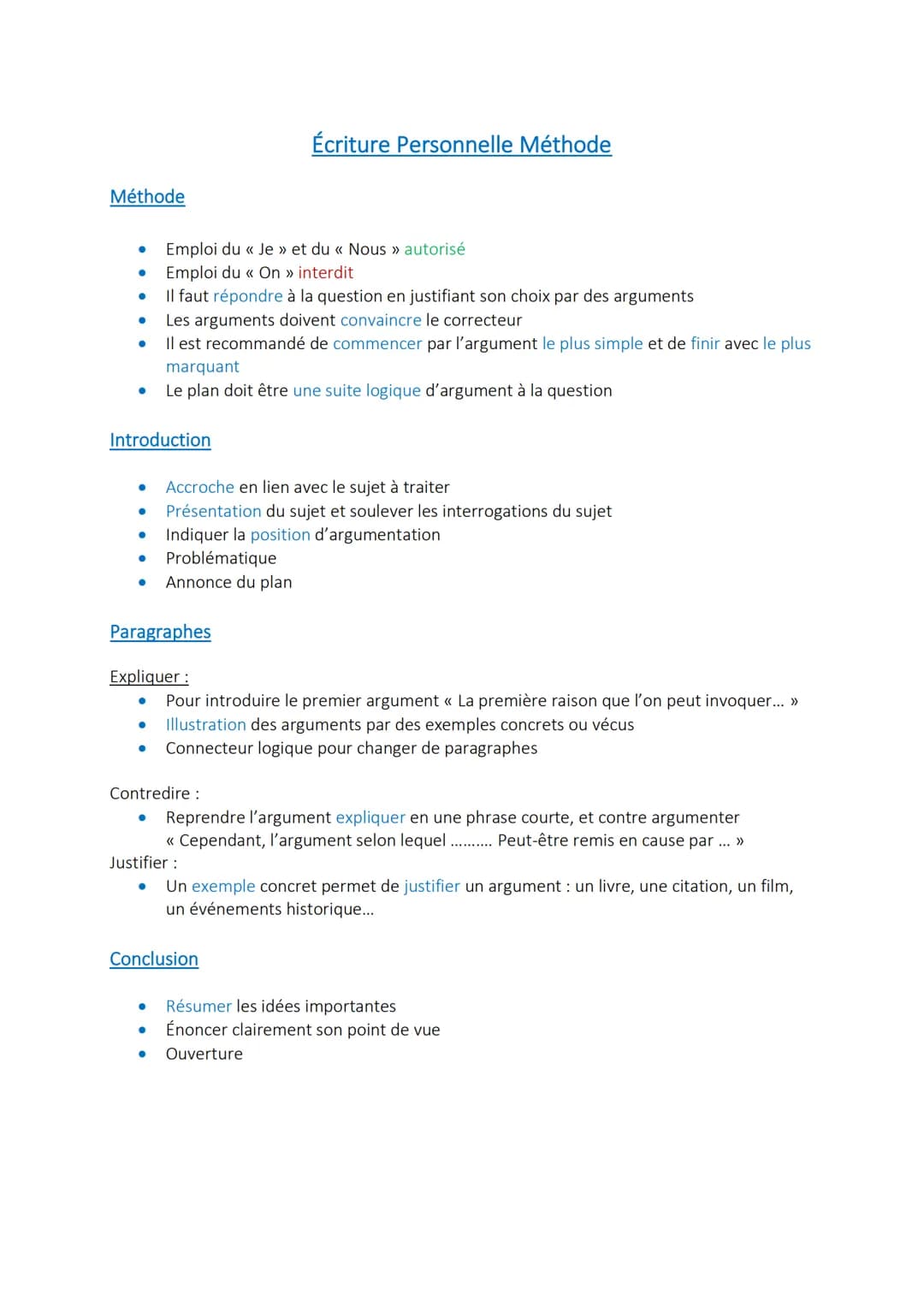 Méthode
●
●
●
●
●
●
Introduction
●
Emploi du « Je » et du « Nous » autorisé
Emploi du « On >> interdit
Il faut répondre à la question en jus