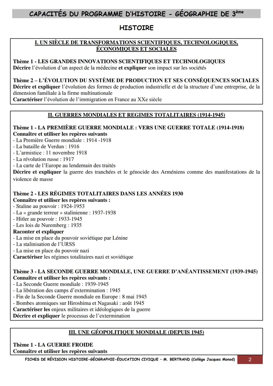 FICHES POUR RÉVISER LE BREVET EN
HISTOIRE,
GÉOGRAPHIE
& ÉDUCATION CIVIQUE
UN SIÈCLE DE TRANSFORMATIONS (1910-2010)
1910
1910 Début du fordis