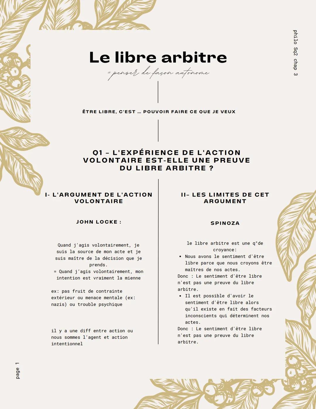 page 1

# Le libre arbitre
- penser de façon autonome

ÊTRE LIBRE, C'EST ... POUVOIR FAIRE CE QUE JE VEUX

Q1 - L'EXPÉRIENCE DE L'ACTION
VOL
