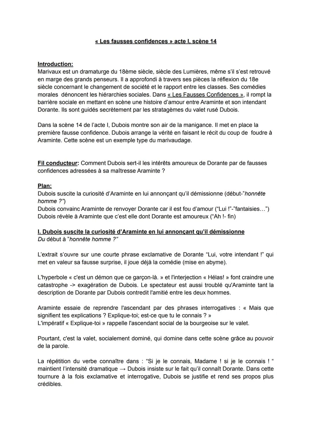 << Les fausses confidences » acte I, scène 14
Introduction:
Marivaux est un dramaturge du 18ème siècle, siècle des Lumières, même s'il s'est