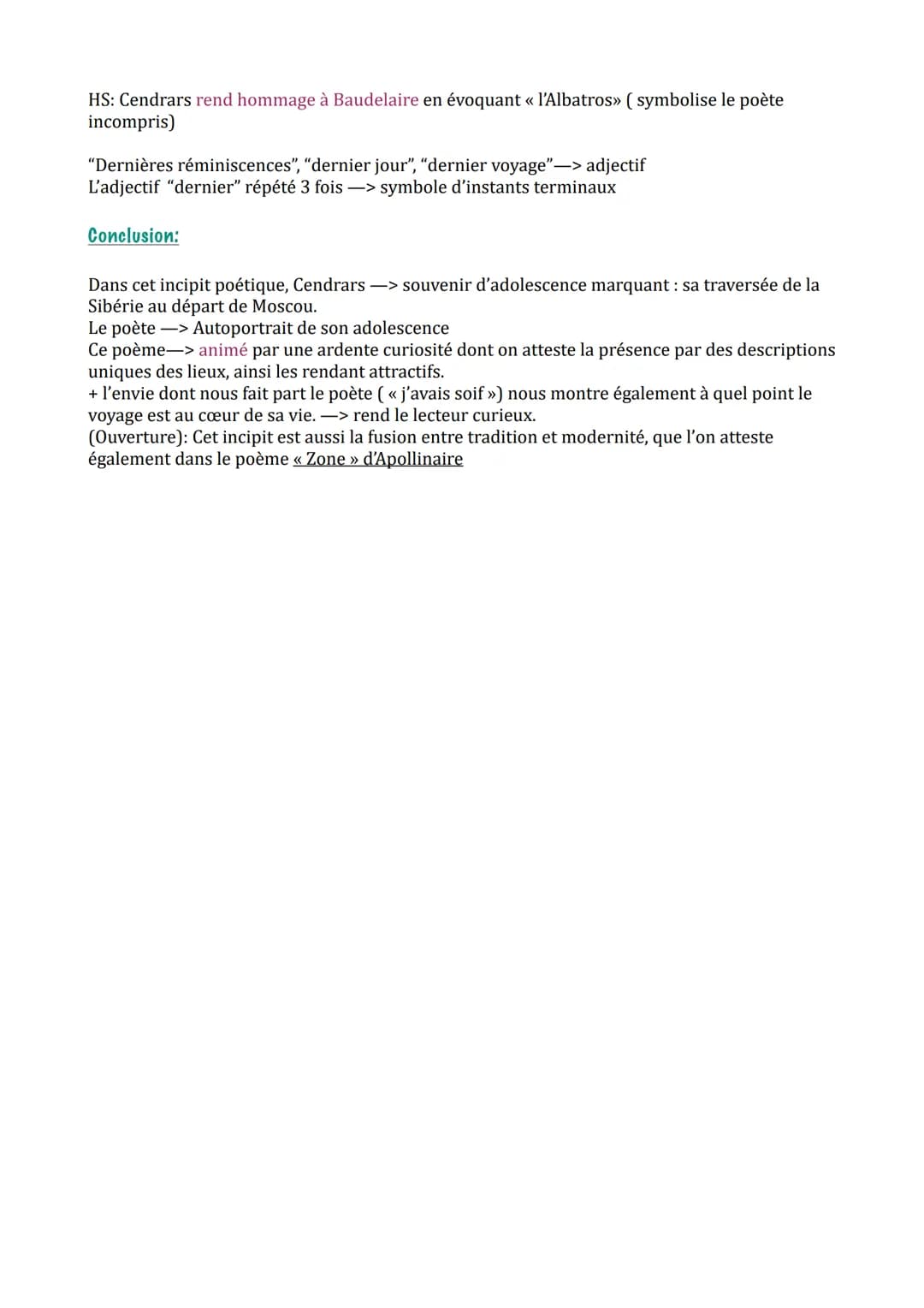Contexte:
La prose du transsibérien, Blaise Cendrars, 1914
Incipit des poèmes en prose de Blaise Cendrars nommés « la prose du transsibérien