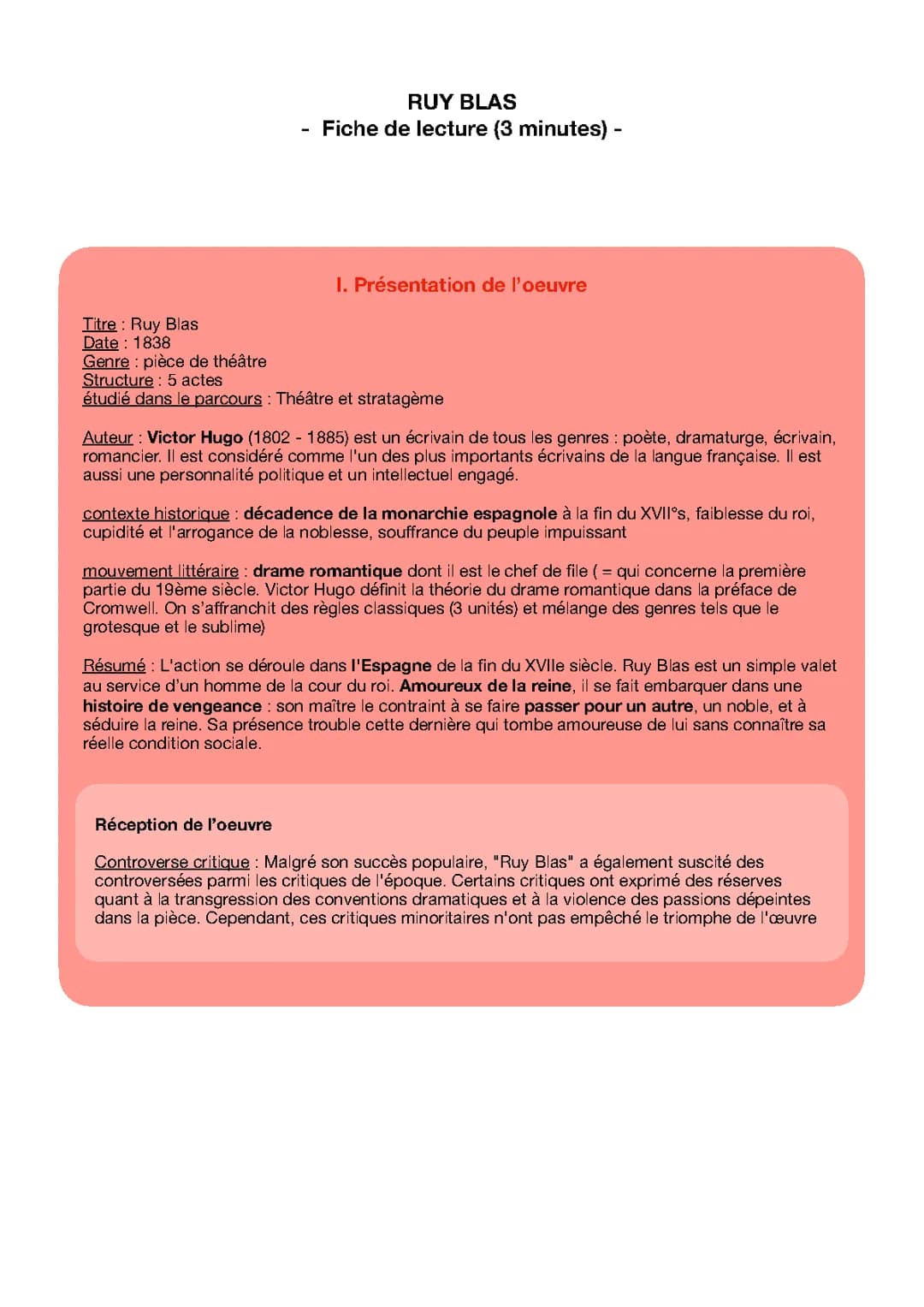 Ruy Blas : Résumé et Analyse pour les Jeunes - PDF Gratuit