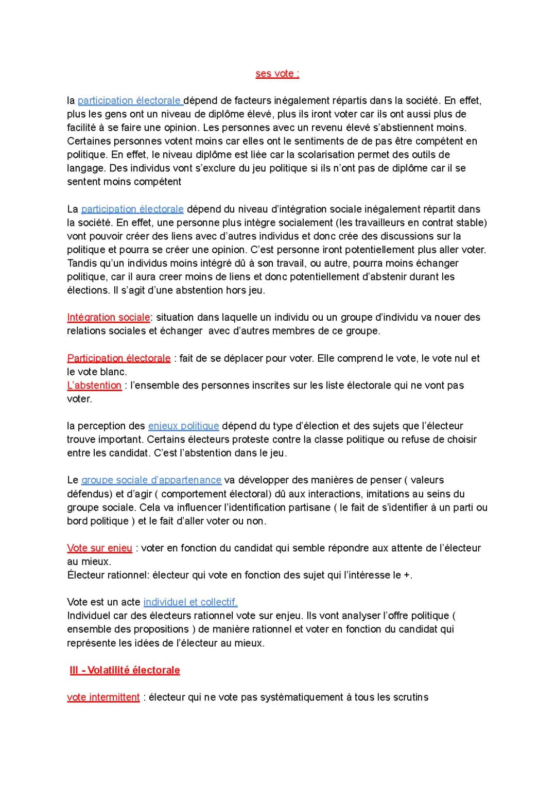 Fiche révision Ses vote 2nde