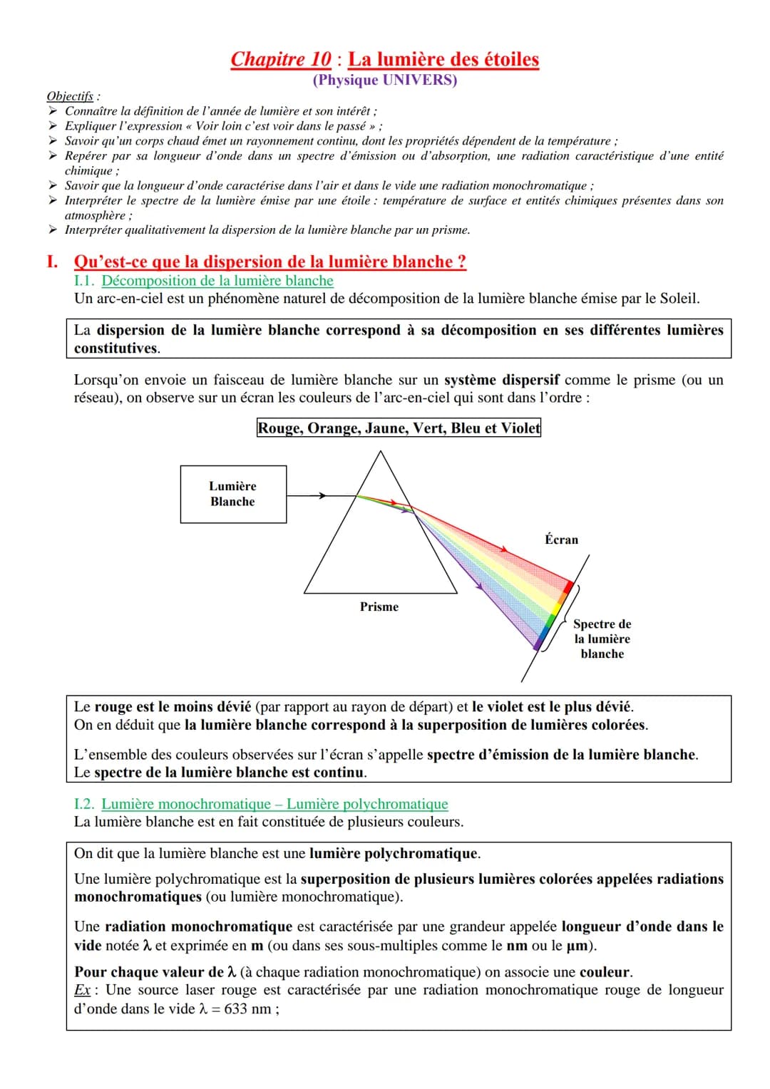 --- OCR Start ---
Objectifs:
Chapitre 10: La lumière des étoiles
(Physique UNIVERS)
➤ Connaître la définition de l'année de lumière et son i