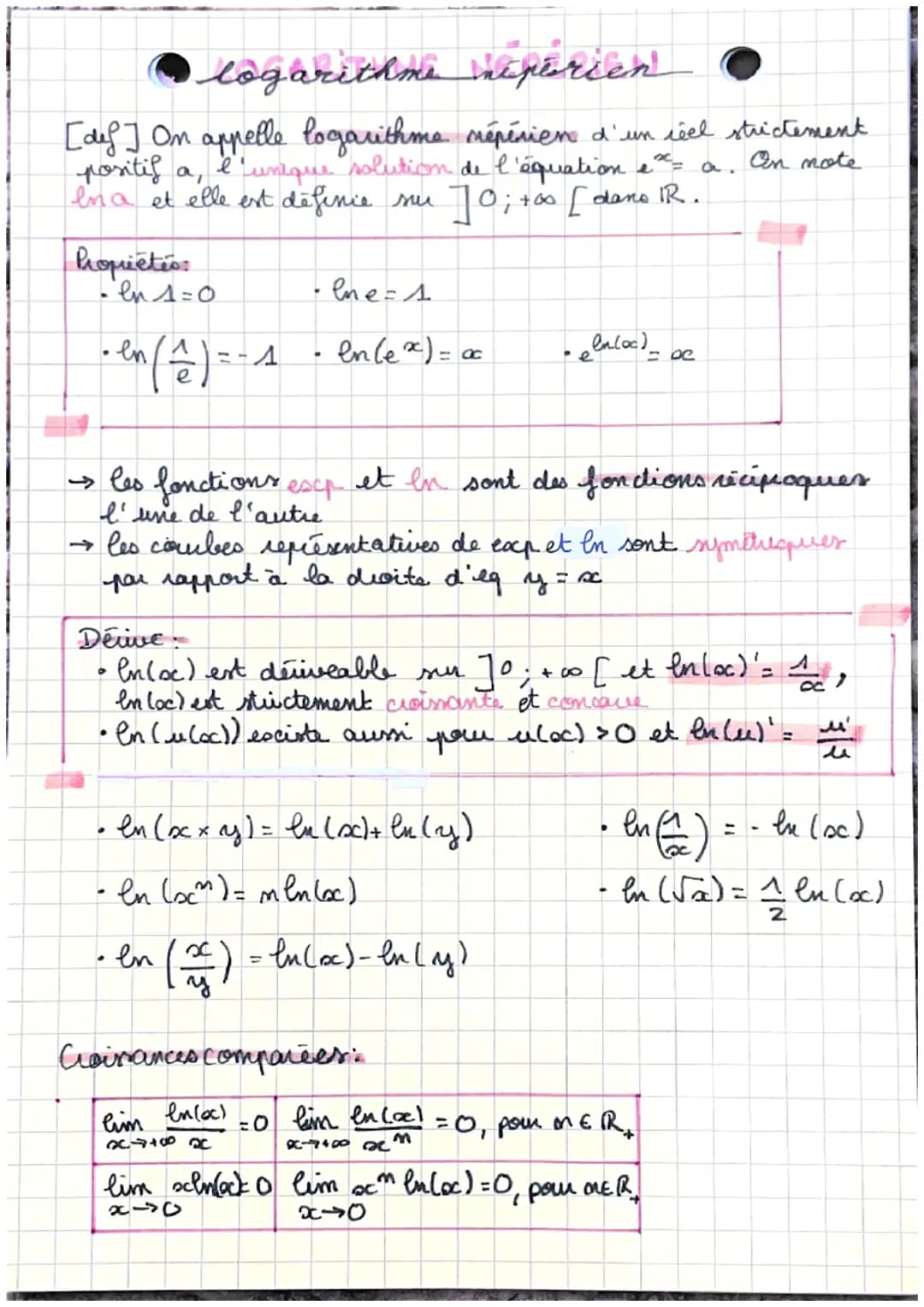 logarithme reperien
[def] On appelle logarithme népénien d'un reel strictement
l'unique solution de l'équation
positifa,
ena et elle est déf