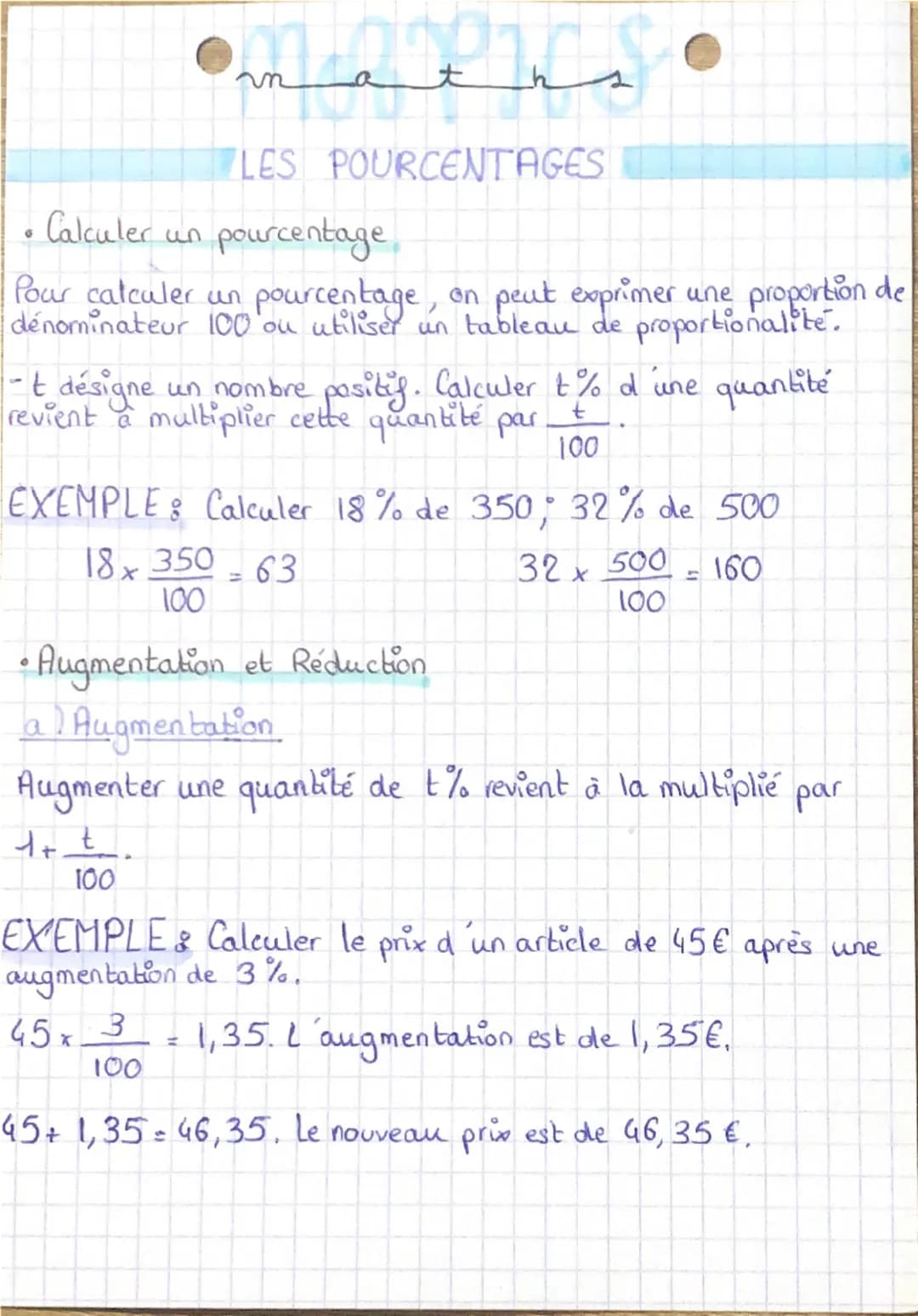 --- OCR Start ---
maths
LES POURCENTAGES
• Calculer un pourcentage
Pour calculer un pourcentage, on peut exprimer une proportion de
dénomina