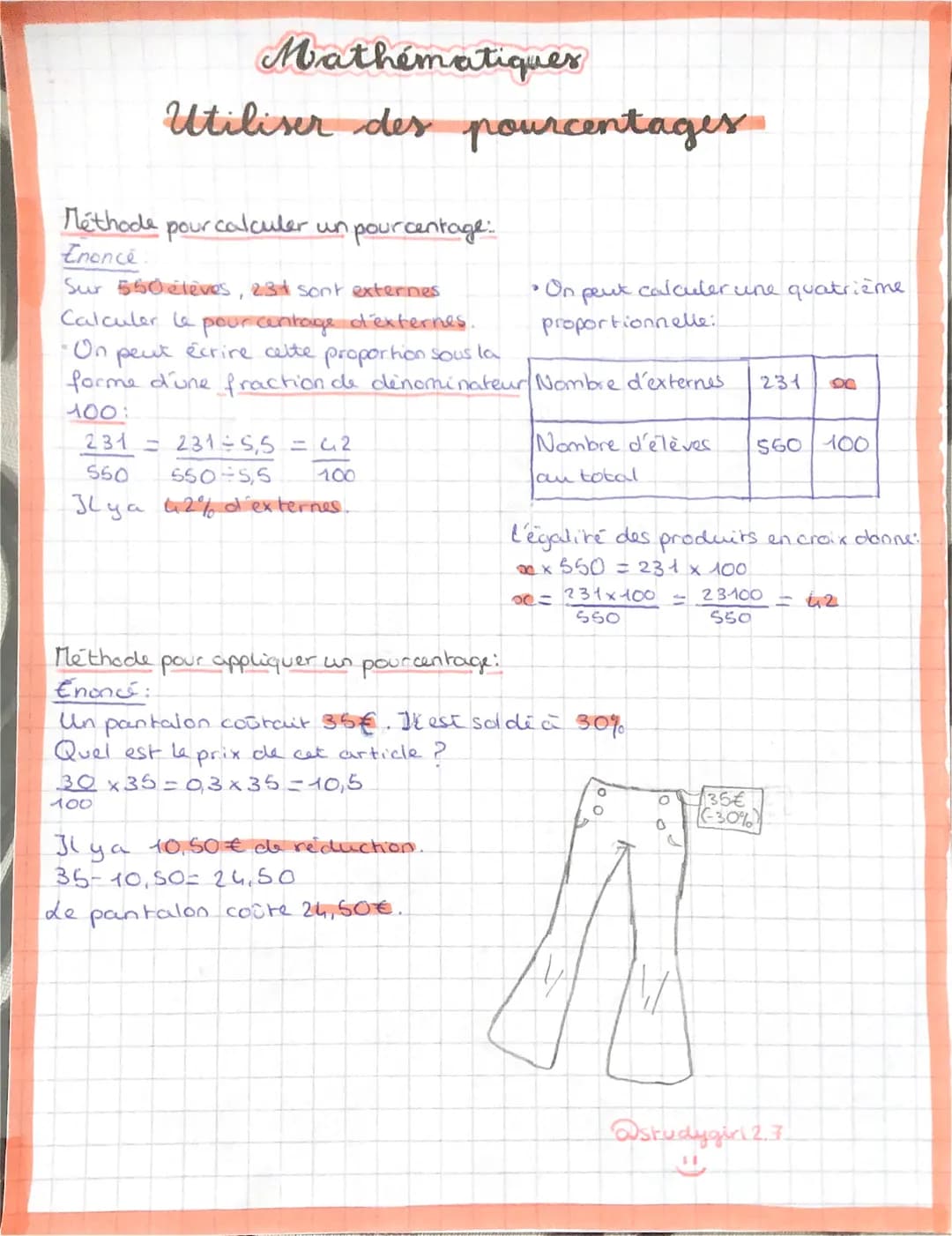 Méthode
Enoncé
Mathématiques
Utiliser des pourcentages.
pour calculer un pourcentage:
Sur 550eleves, 23+ sont externes
Calculer le pourcenta