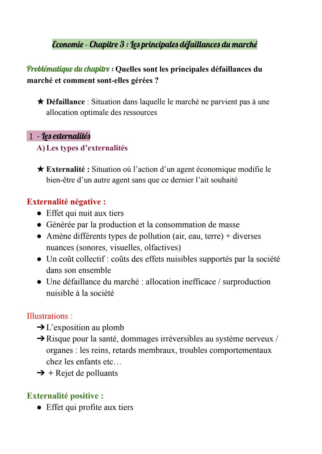 Economie - Chapitre 3 : Les principales défaillances du marché
Problématique du chapitre : Quelles sont les principales défaillances du
marc