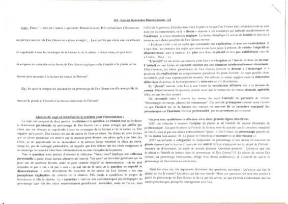 Know Corrigé dissertation Manon Lescaut de l’Abbé Prévost  thumbnail