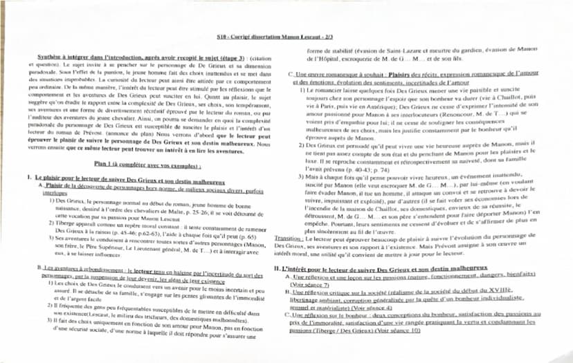S10-Corrigé dissertation Manon Lescaut -13
Sujet Dans l'Avis de l'auteur qui ouvre Manon Lescaut, Prévost fait faire à Renoncour l'effet de 