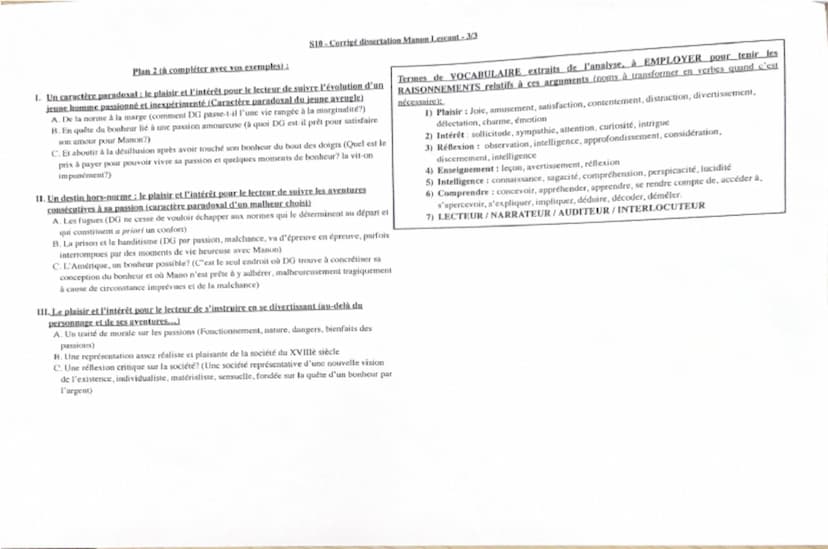 S10-Corrigé dissertation Manon Lescaut -13
Sujet Dans l'Avis de l'auteur qui ouvre Manon Lescaut, Prévost fait faire à Renoncour l'effet de 