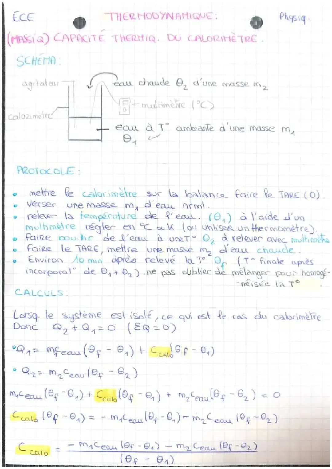 fiche ECE physique : la thermo 