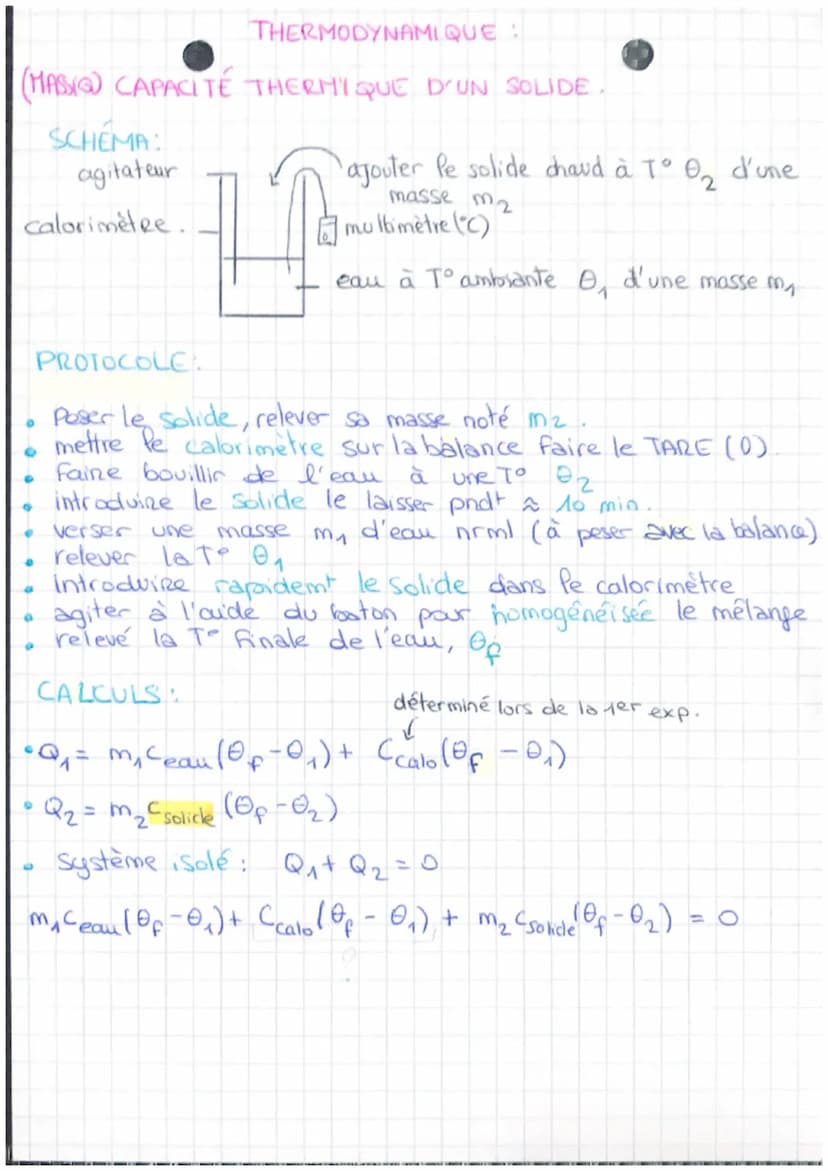 ECE
THERMODYNAMIQUE:
(MASSIQ) CAPACITE THERMIQ. DO CALORIMÈTRE
SCHEMA:
agitateur
calorimetre
D
eau chaude ₂
B-multimètre (°C)
d'une masse m₂