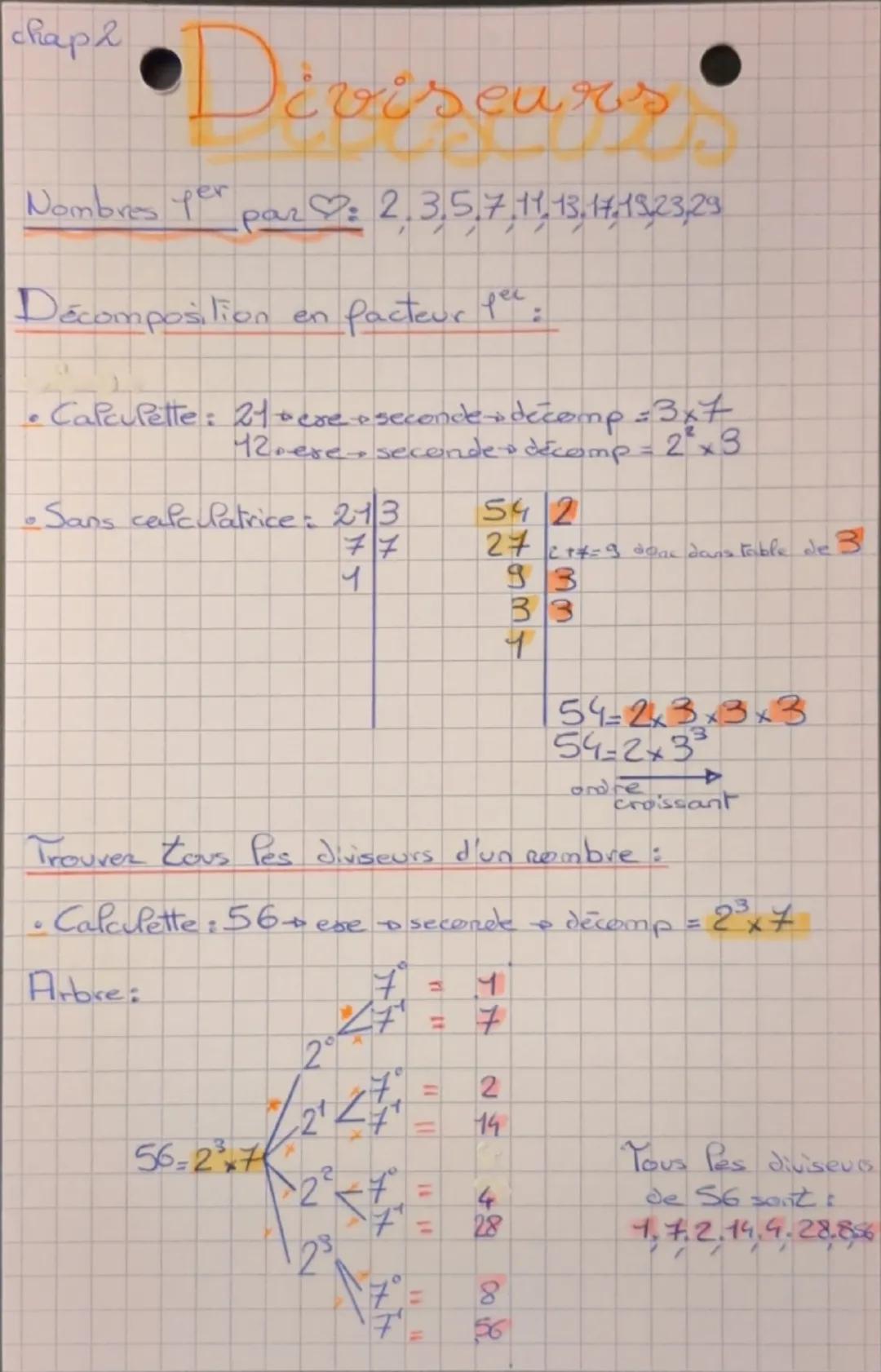 chaph
# iviseurs
Nombres per paz: 2,3,5,7,11,13,14,18,23,23

Décomposition en facteur fee:

• Calcupette: 21sere seconde decomp = 3x7
 120er