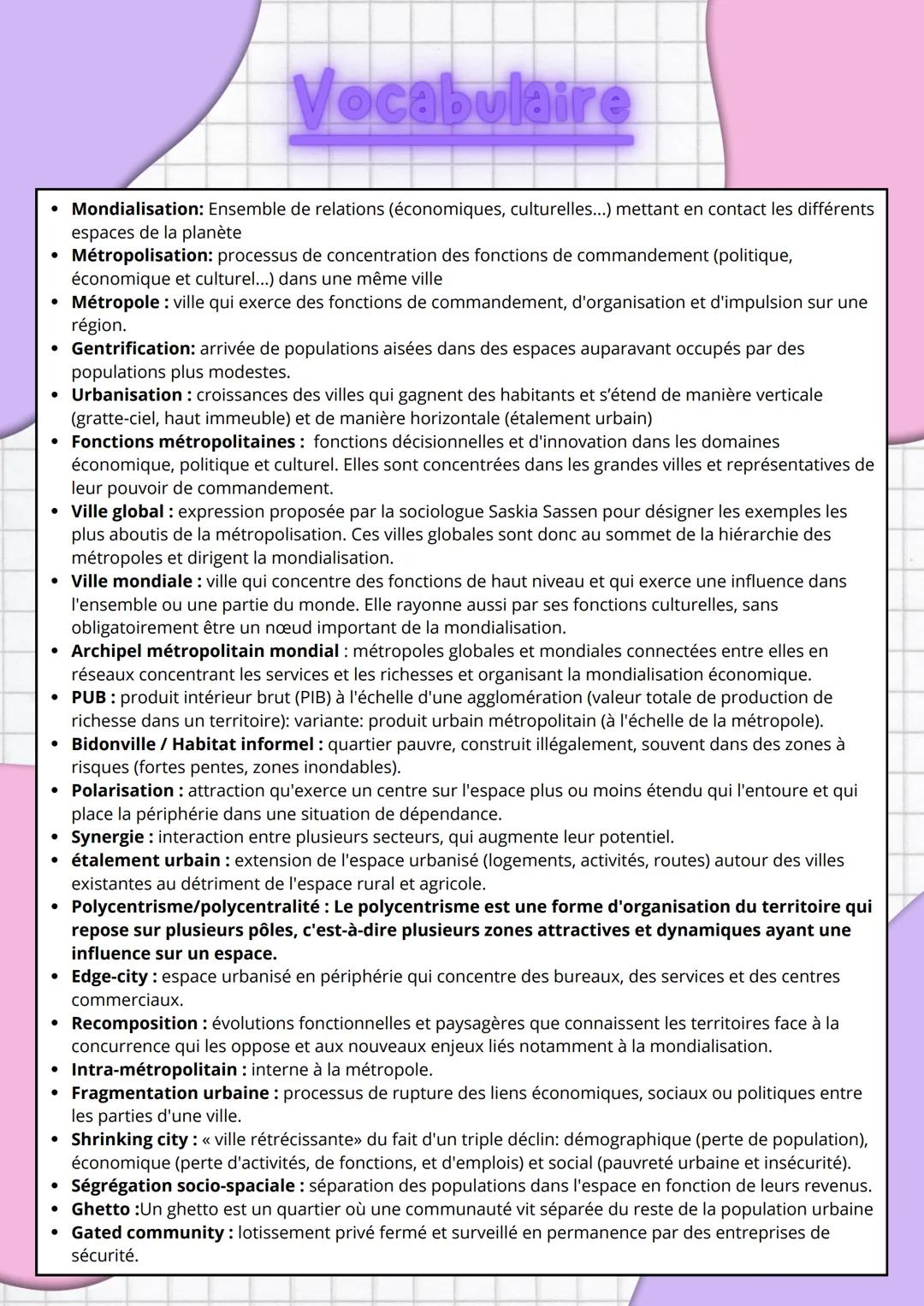 Vocabulaire
• Mondialisation: Ensemble de relations (économiques, culturelles...) mettant en contact les différents
espaces de la planète
• 