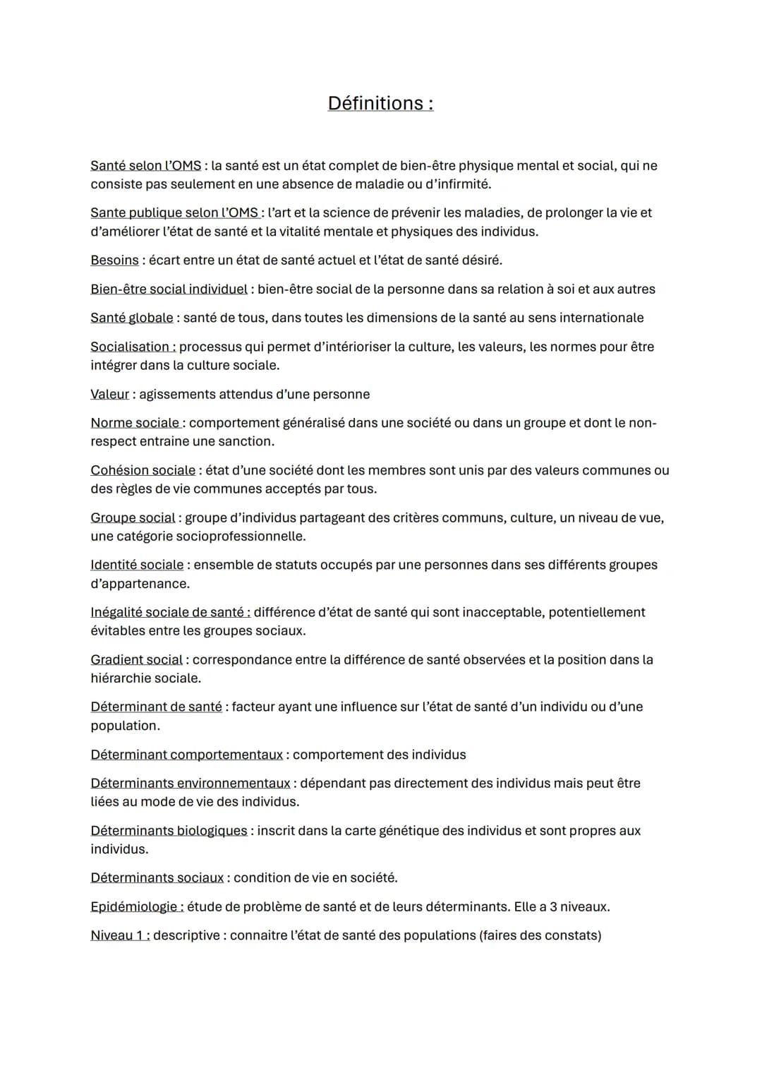 Définitions :
Santé selon l'OMS: la santé est un état complet de bien-être physique mental et social, qui ne
consiste pas seulement en une a