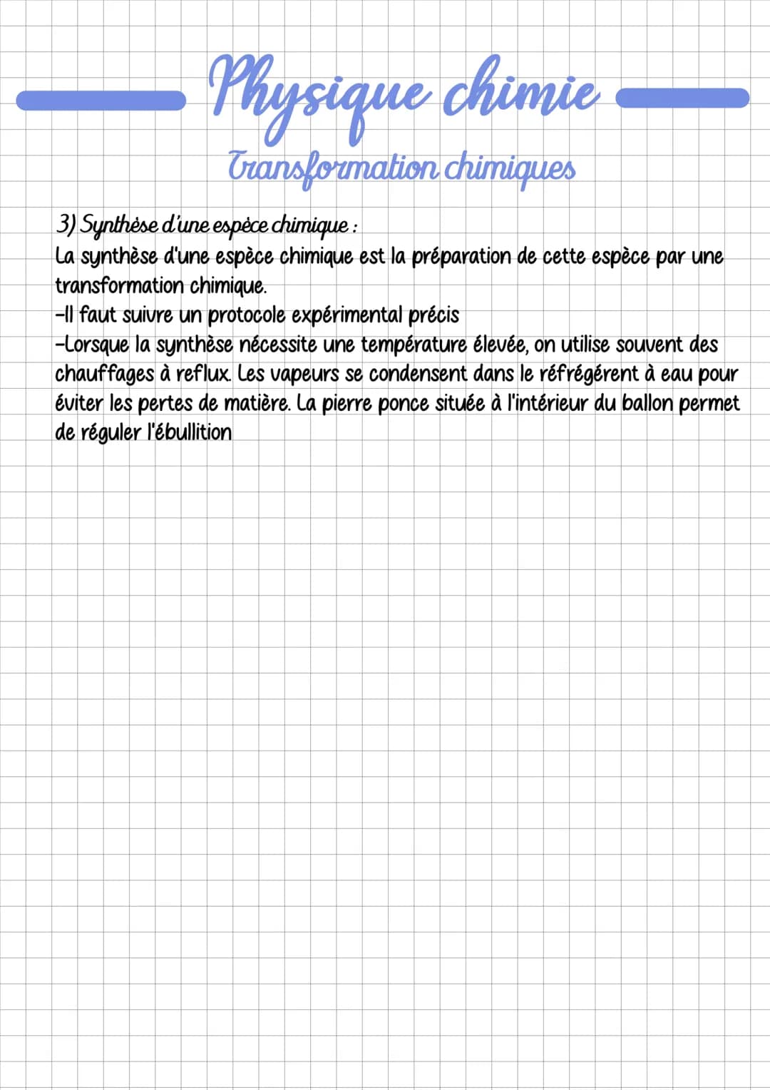 Physique chimie
Transformation chimiques
1) Transformation chimique; Définition
Transformation chimique = Passage d'un système d'un état ini
