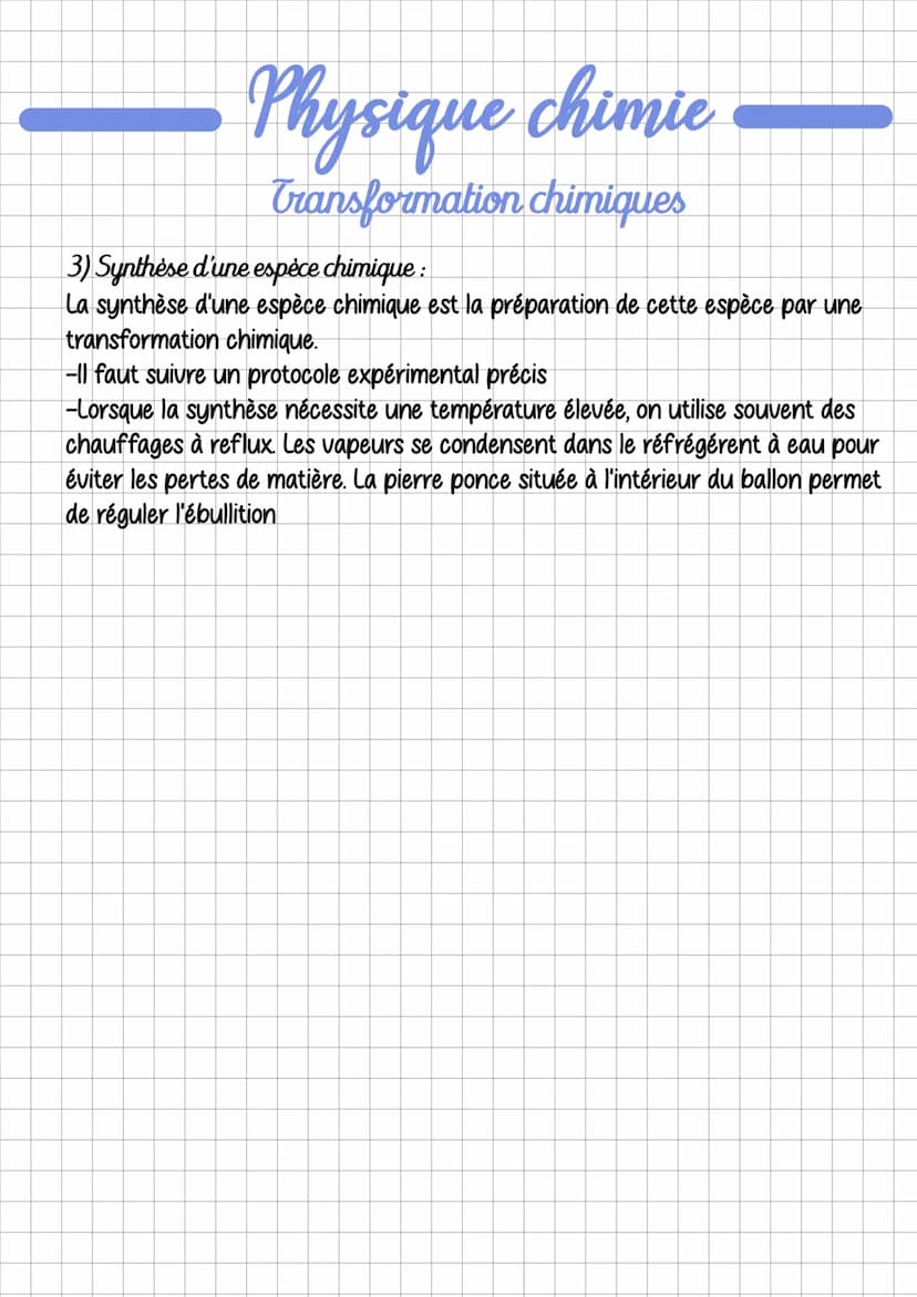 Physique chimie
Transformation chimiques
1) Transformation chimique; Définition
Transformation chimique = Passage d'un système d'un état ini