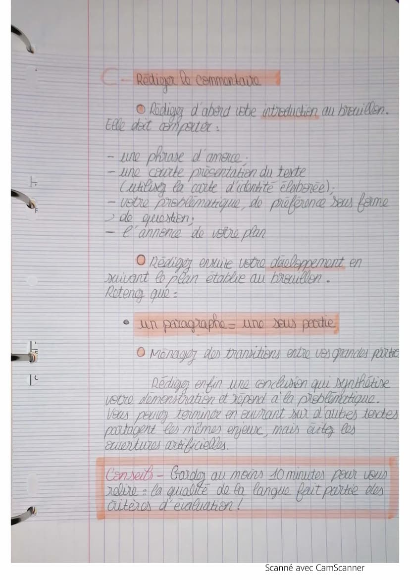 L
e commentaire de te
A Live et comprendre le texte
• lisez une première fois le texte, sans oublier
le paratexte et les notes
cela vous per