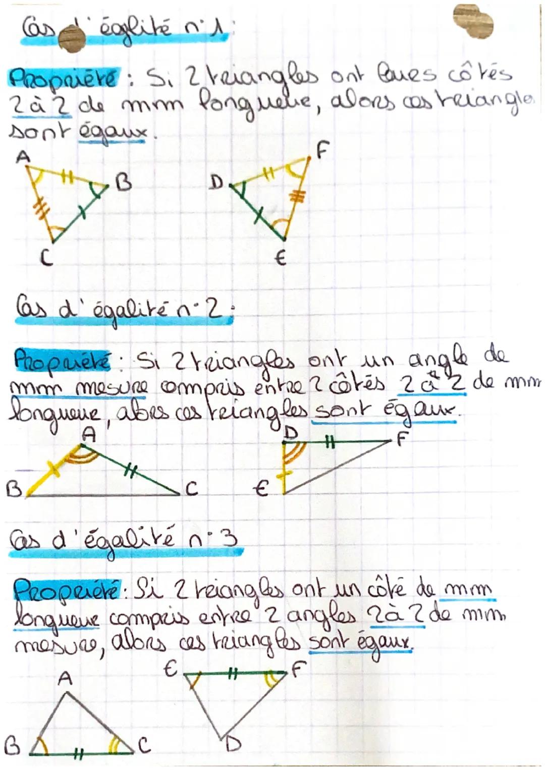 # Maths

triangles égaux

Définition deux triangles égaur
sont des reiangles superposables,
c'est-à-dire que leurs côtés sont 2
à 2 de même 