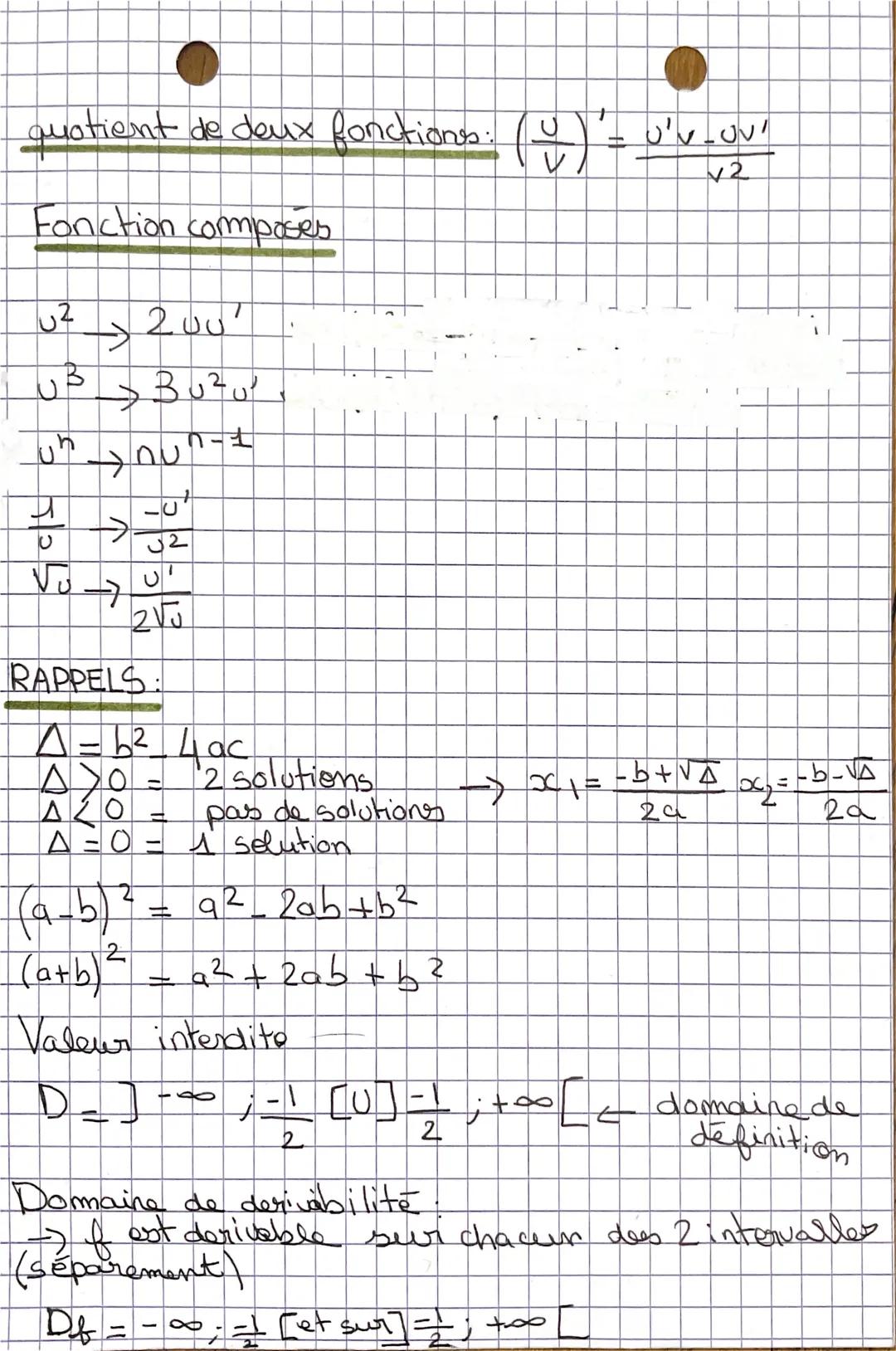 # MATHS

## DÉRIVATION

Fonctions de références

constante: $f (x) = a$ $f'(x) = 0$ (définie sur IR)

linéaire: $f(x) = ax$ $f'(x) = a$ (déf