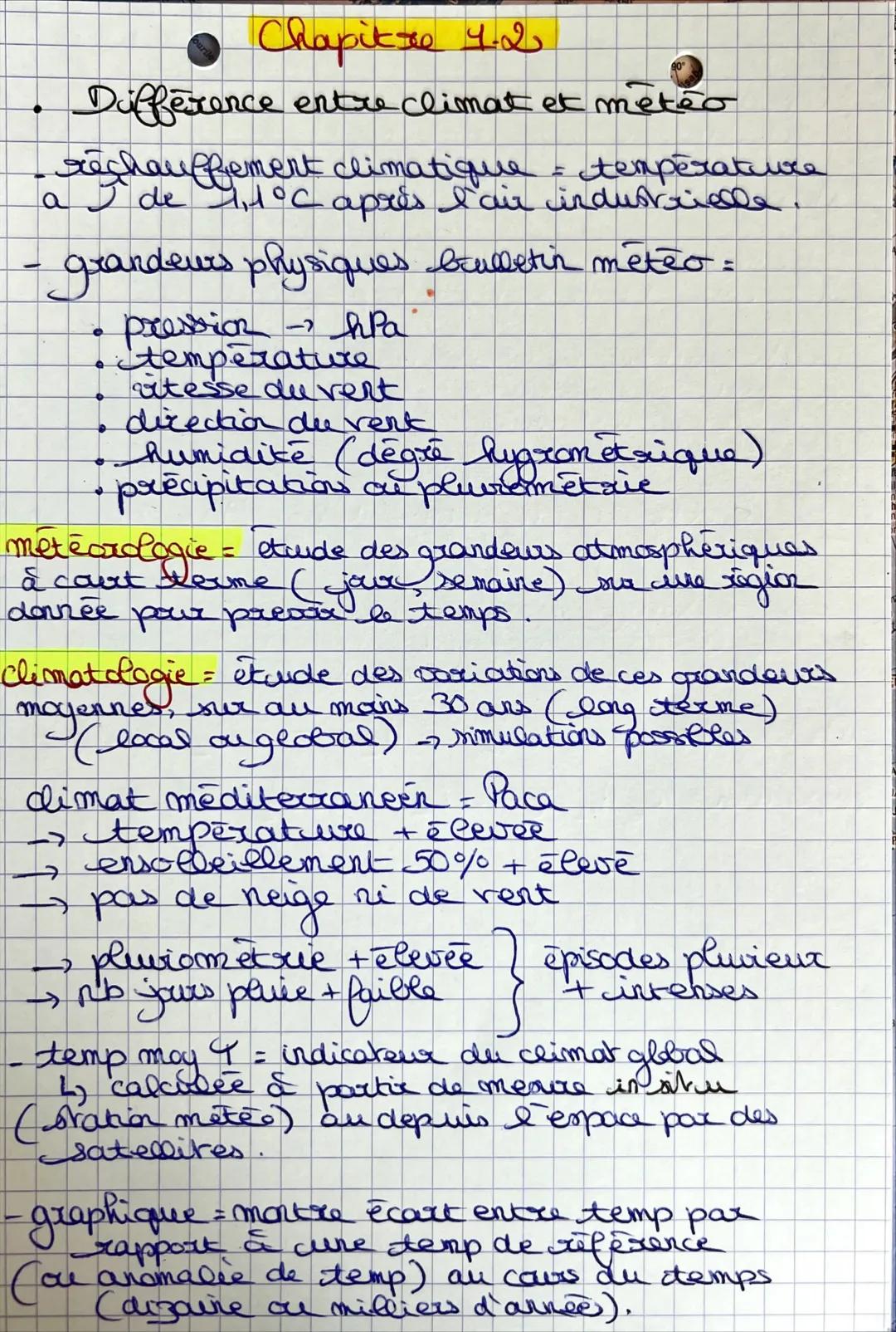 Chapitre 4.2
Difference entre climat et météo
réchauffement climatique = température
a de 1,1°C après l'air industrielle
grandeurs physiques