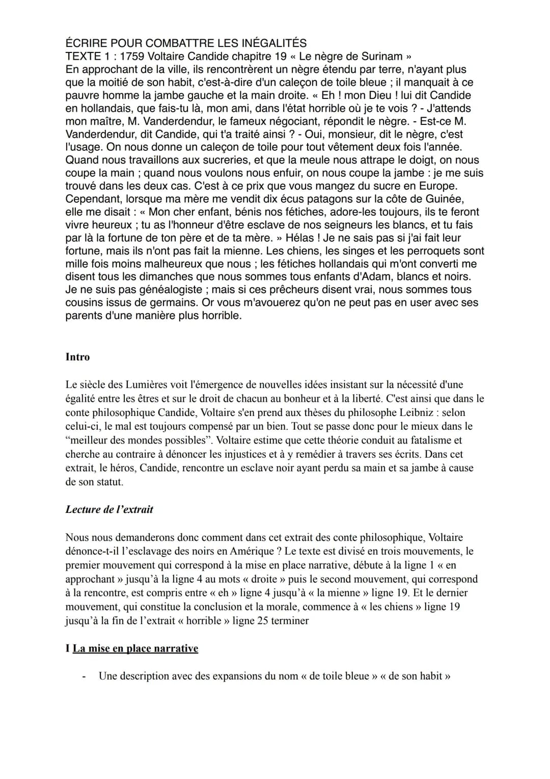 Fiche d’oral du bac : “le negre de surinam” Candie de Voltaire 