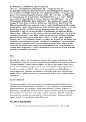 Know Fiche d’oral du bac : “le negre de surinam” Candie de Voltaire  thumbnail