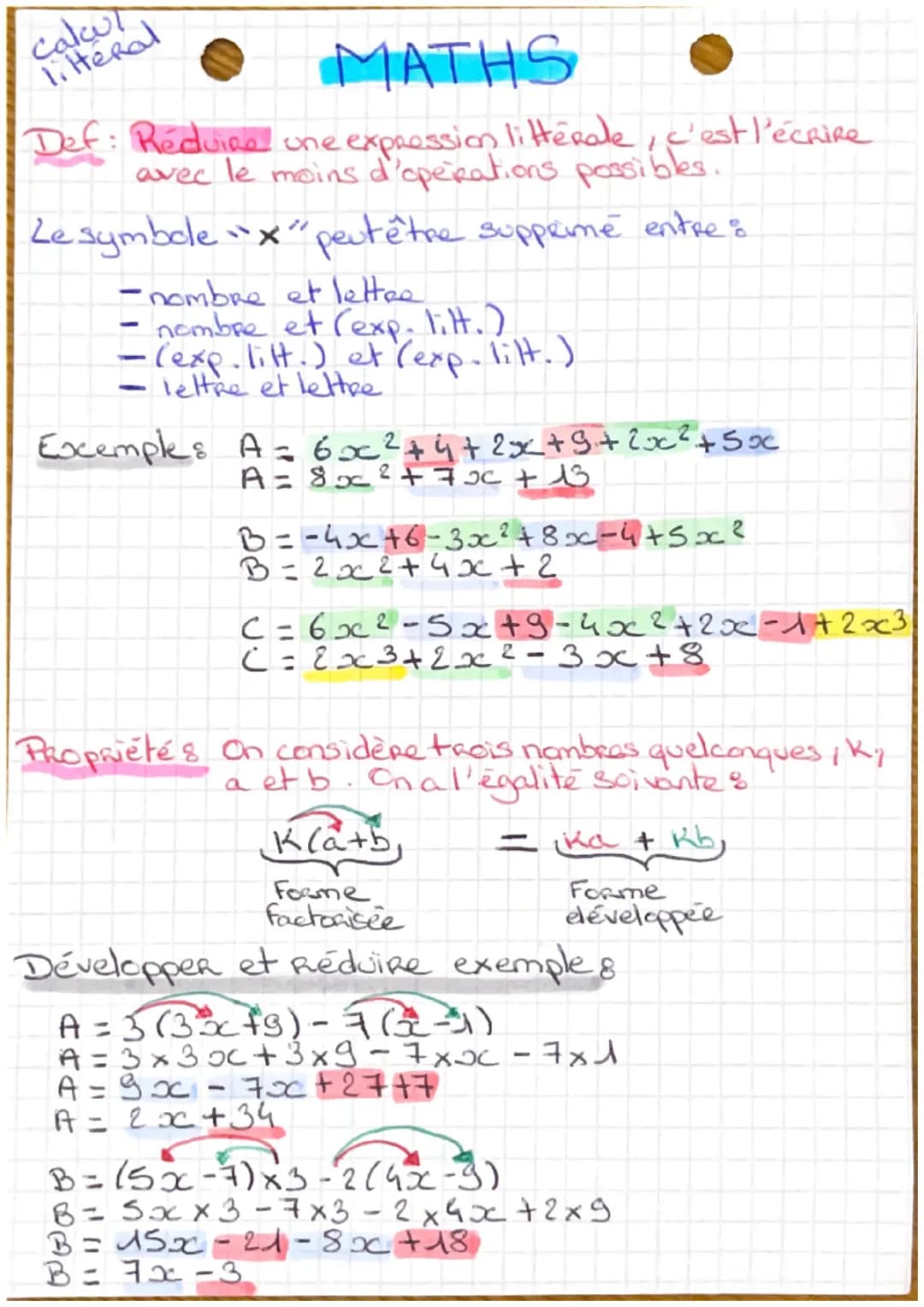 calcul
litteral
MATHS
Def: Réduire une expression littérale, c'est l'écrire
avec le moins d'operations possibles
Le symbole "X" peutêtre sup