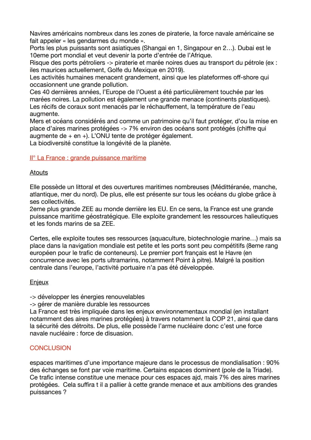 Géographie thème 1 - mers et océans au coeur de la mondialisation
mers et océans -> fondamental pour l'économie mondiale, contribuent à la m