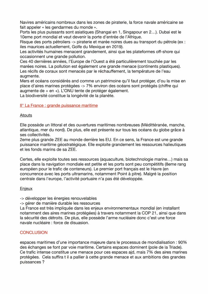 Géographie thème 1 - mers et océans au coeur de la mondialisation
mers et océans -> fondamental pour l'économie mondiale, contribuent à la m
