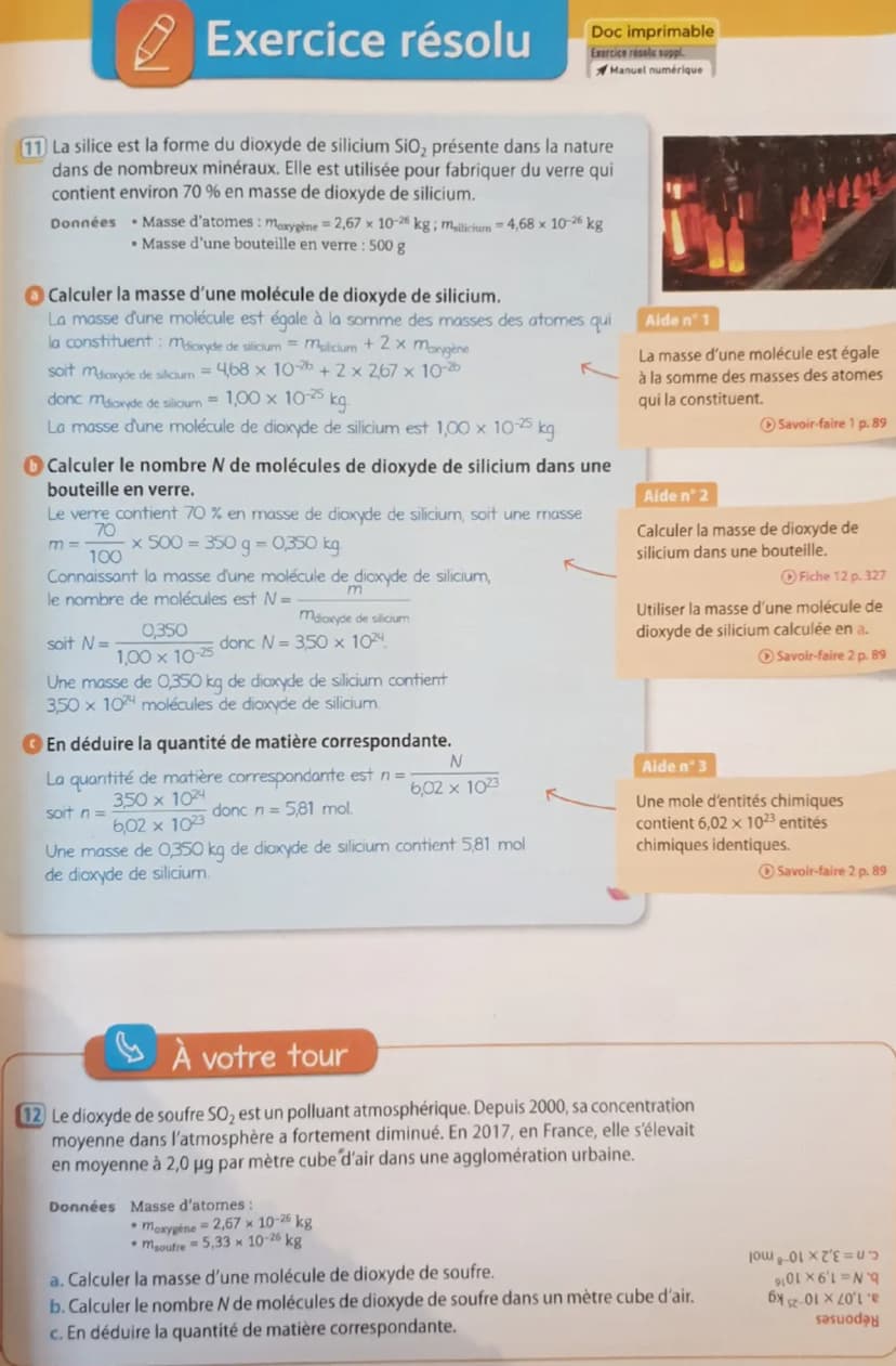 Cours
1 De la masse au nombre d'entités chimiques
▶ Masse d'entités chimiques
La masse d'un atome ou de l'ion monoatomique correspon-
dant e