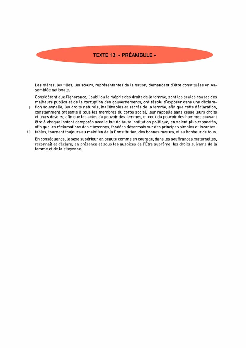 Objet d'étude: La littérature d'idée du XVIe au XVIIIe siècle
SEQ 7: Olympes de Gouges
Déclaration des droits de la femme et de la citoyenne