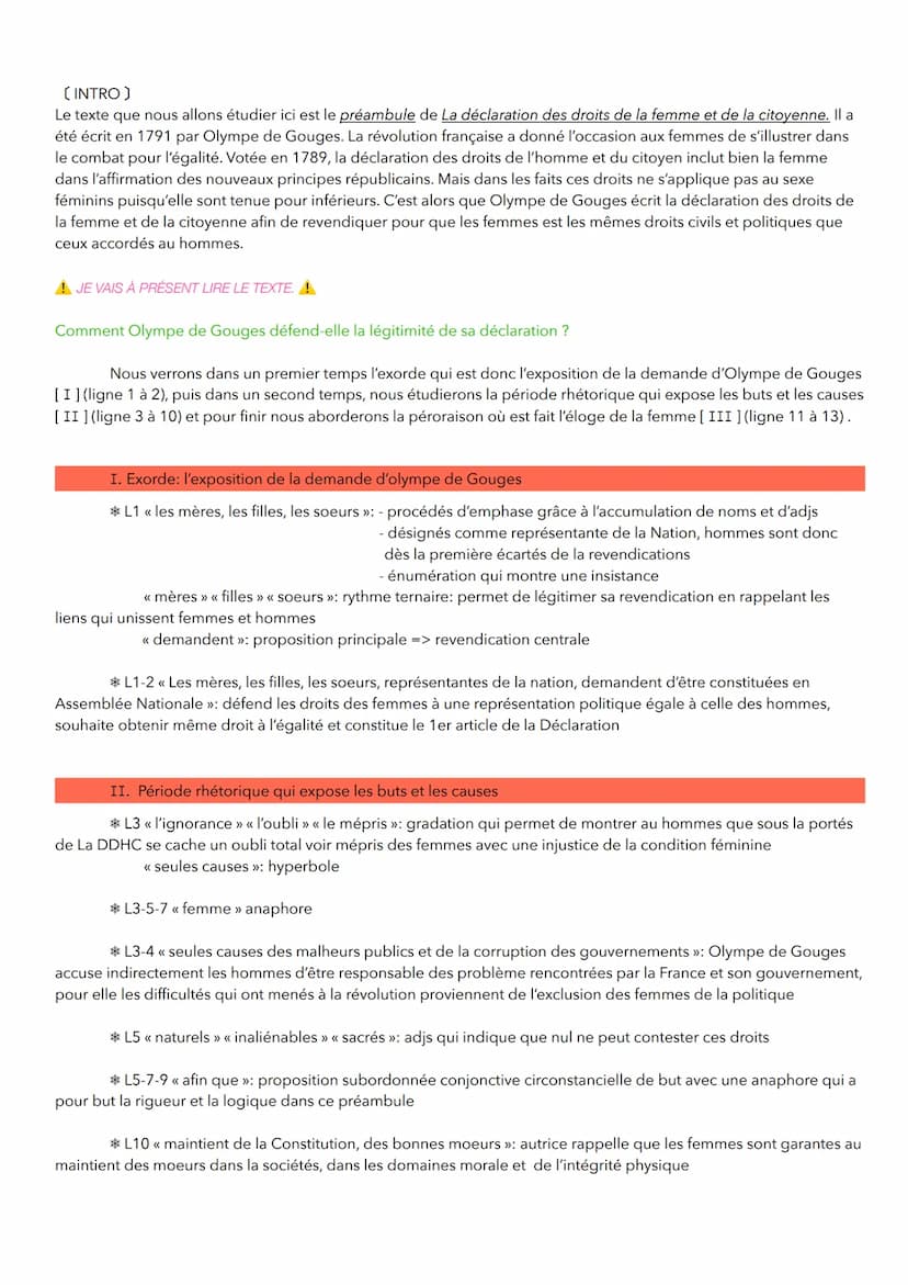 Objet d'étude: La littérature d'idée du XVIe au XVIIIe siècle
SEQ 7: Olympes de Gouges
Déclaration des droits de la femme et de la citoyenne