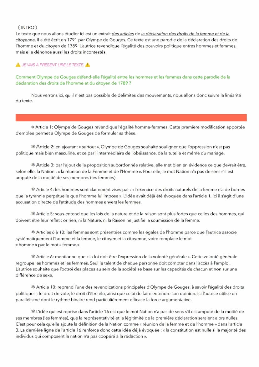Objet d'étude: La littérature d'idée du XVIe au XVIIIe siècle
SEQ 7: Olympes de Gouges
Déclaration des droits de la femme et de la citoyenne