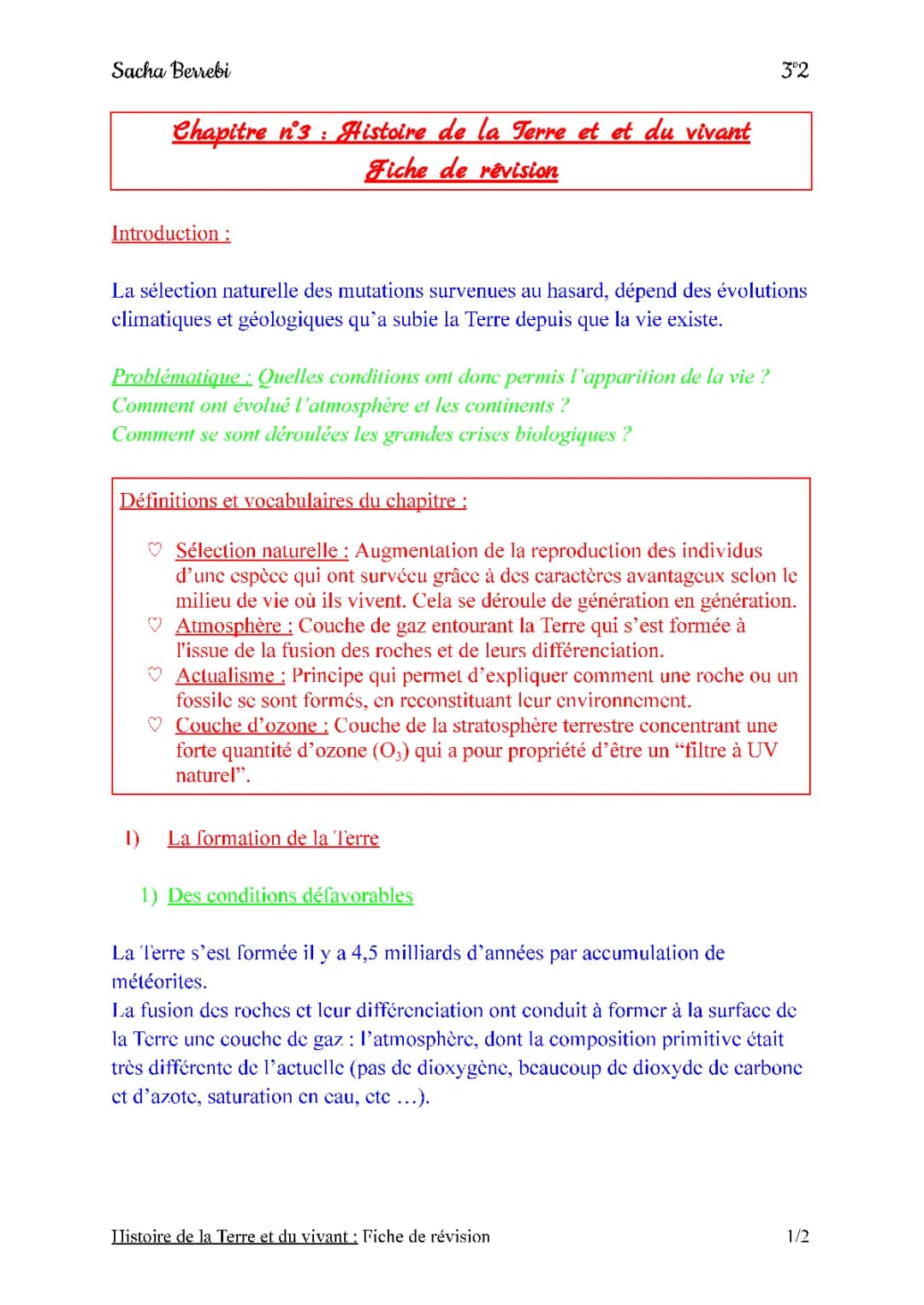 SVT - HISTOIRE DE LA TERRE ET DU VIVANT - 3eme