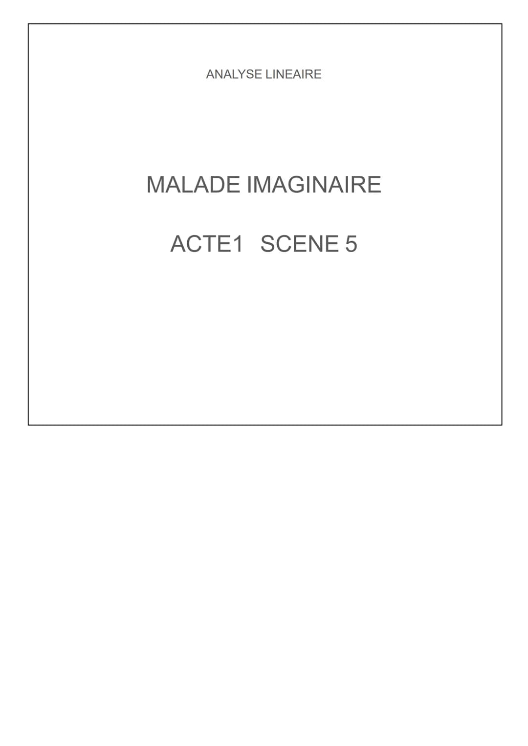ANALYSE LINEAIRE
MALADE IMAGINAIRE
ACTE1 SCENE 5 5
10
15
20
25
En quoi colte scène est-elle représentative de la comédie ?
Molière, Le Malad